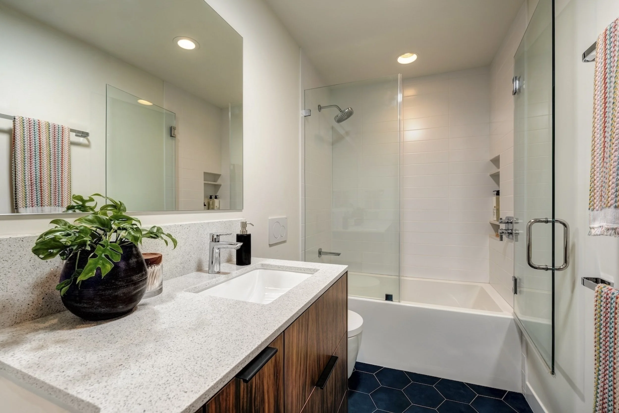 WALNUT VANITY HEX FLOOR TILE MDOERN .jpeg