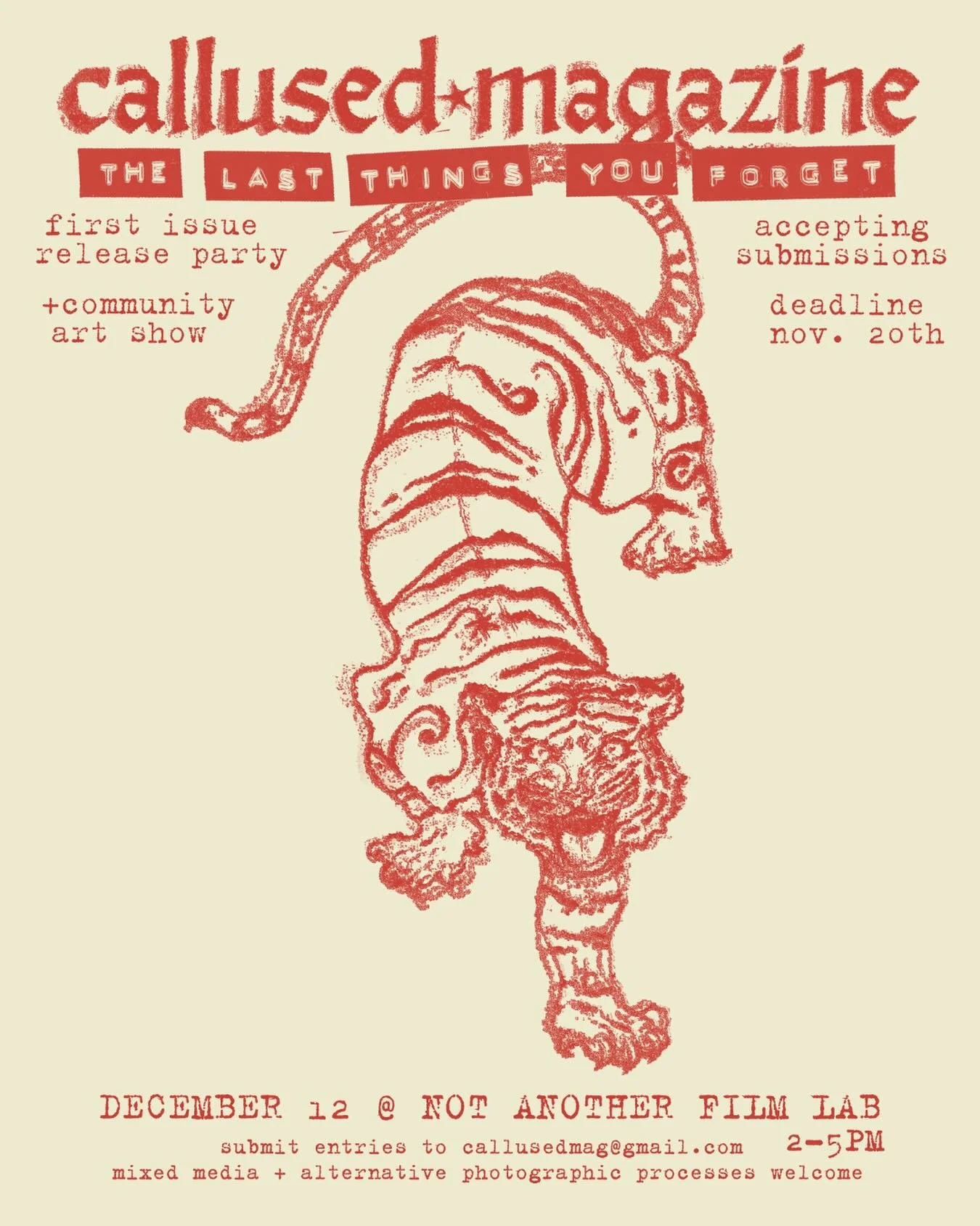 SUBMISSIONS OPEN !!
Photographs and artworks that fit under the theme &ldquo;the last things you forget&rdquo; &mdash;&gt; whatever that means to you. What does hardcore mean? Whether it relates to music or self-expression, this show is an opportunit