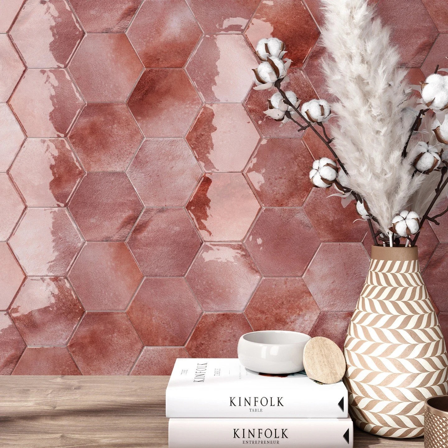 Say hello to the statement wall of your dreams ✨ This stunning hexagonal tile in rich, earthy tones is available now at Wainscott Supply Co. Perfect for adding warmth and texture to any space. Come visit us to explore our beautiful tile collection!
