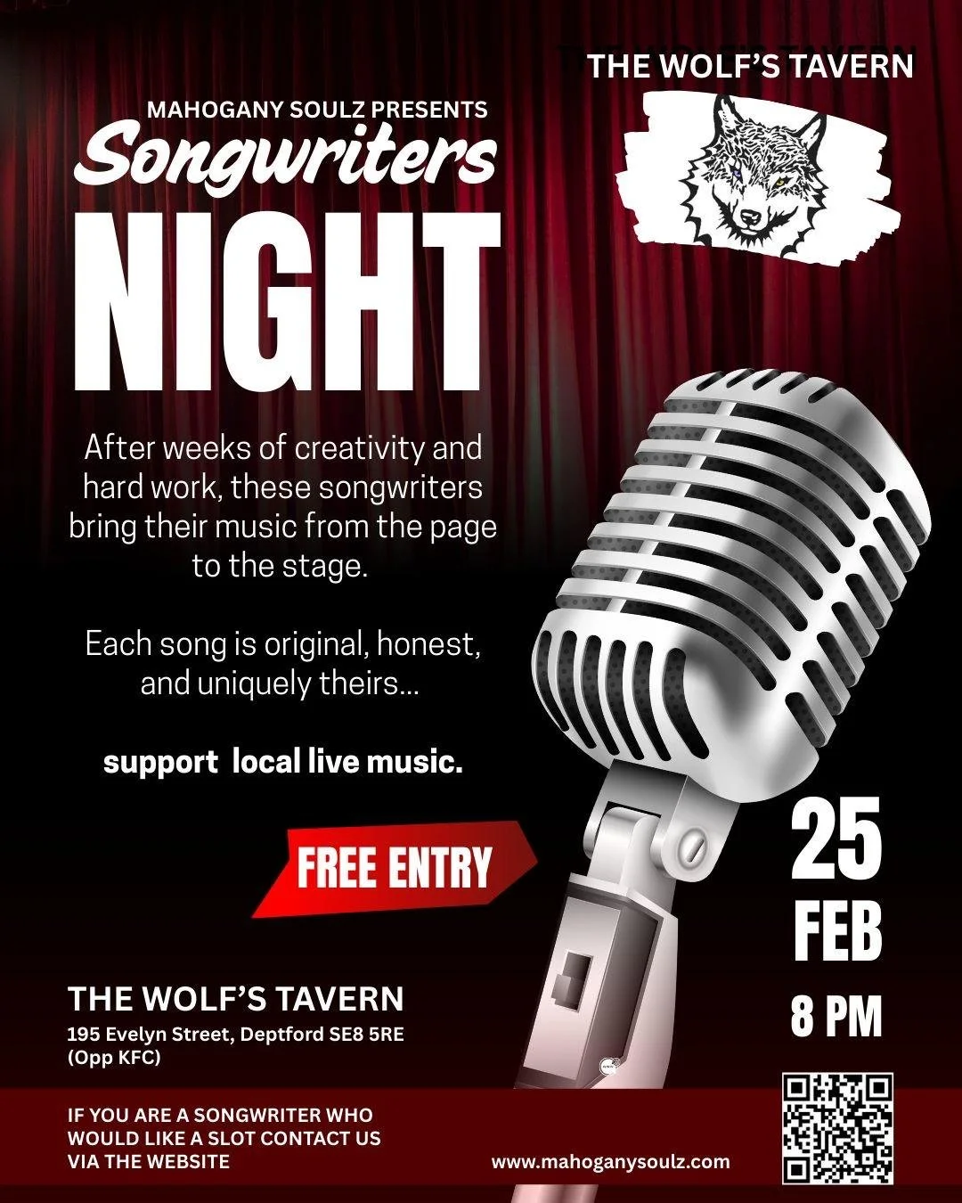Mahogany Soulz presents Songwriters Night @ The Wolf’s Tavern