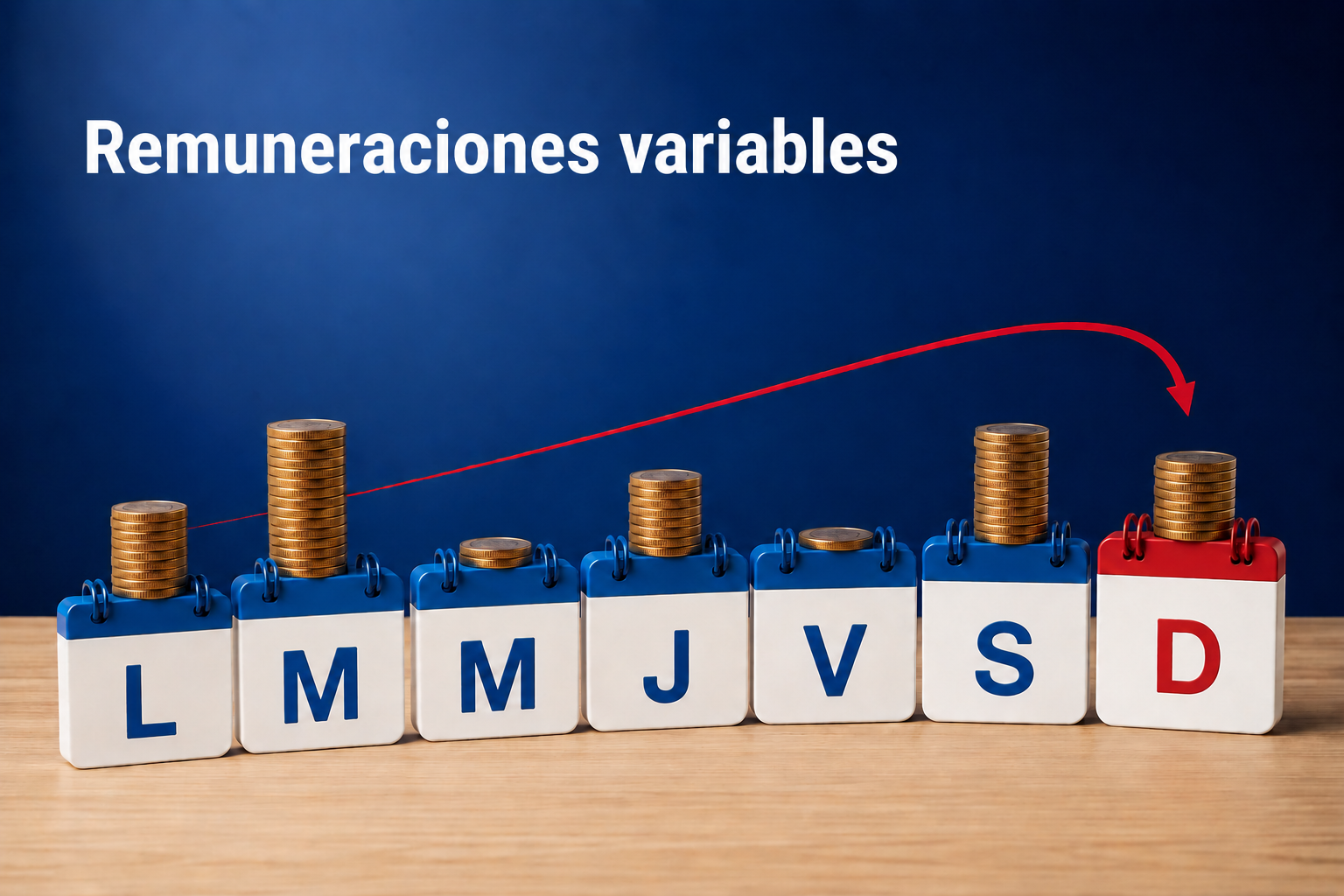 Calendario y monedas que representan el cálculo de la semana corrida y las remuneraciones variables en Chile