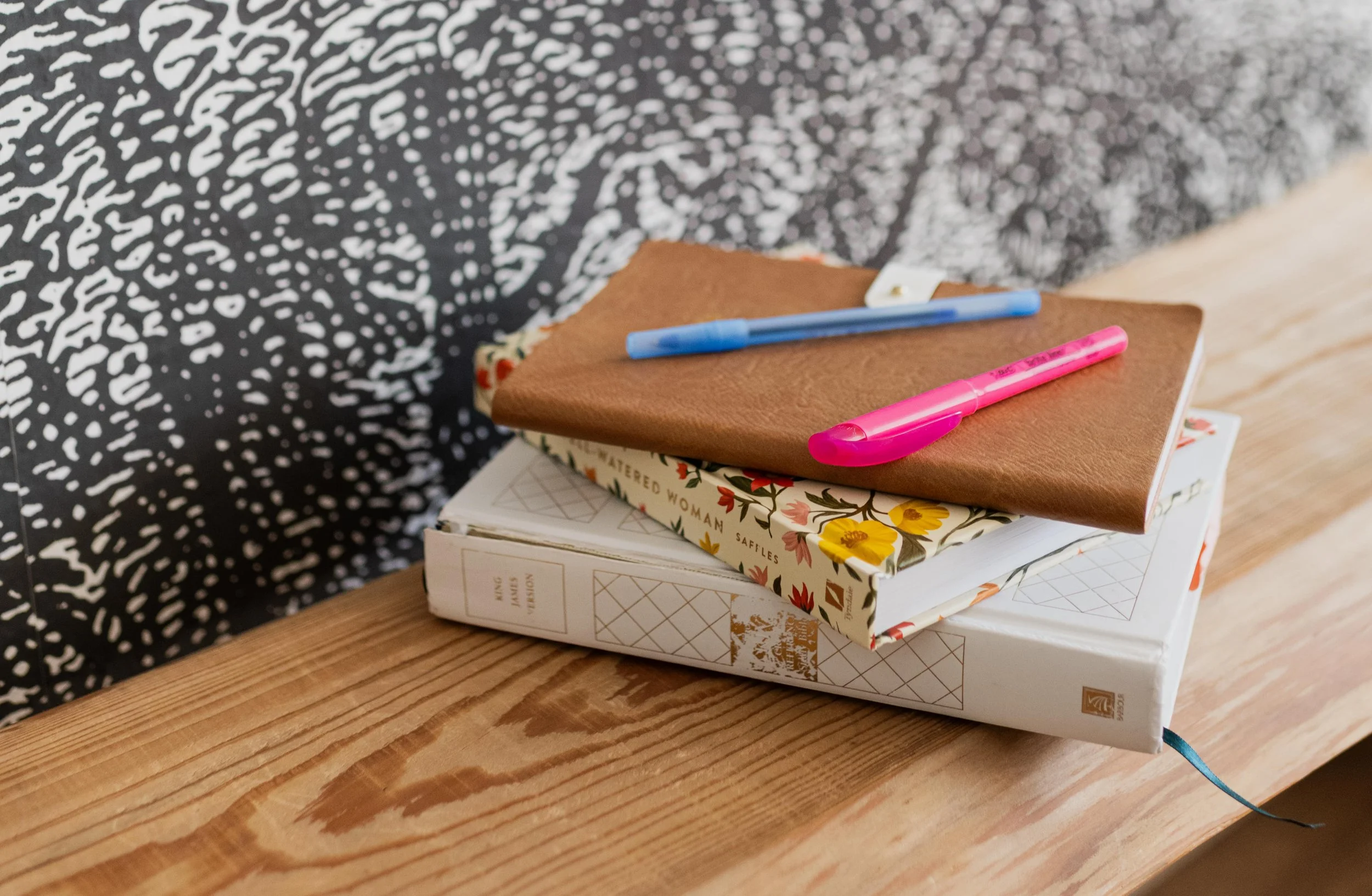 Bible and journals for birth support on a counter in Central Florida.