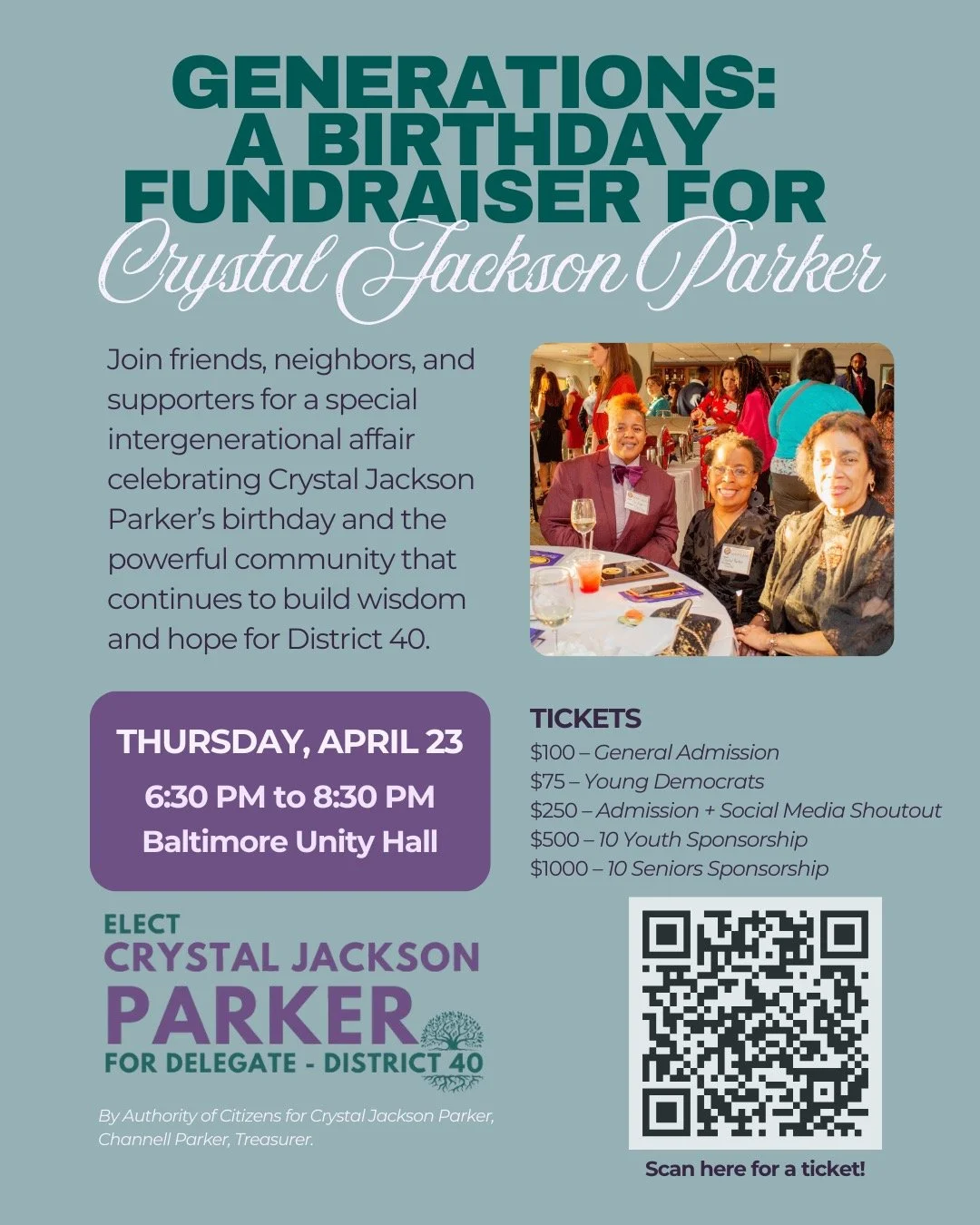 GENERATIONS:  A Birthday Fundraiser for Crystal Jackson Parker