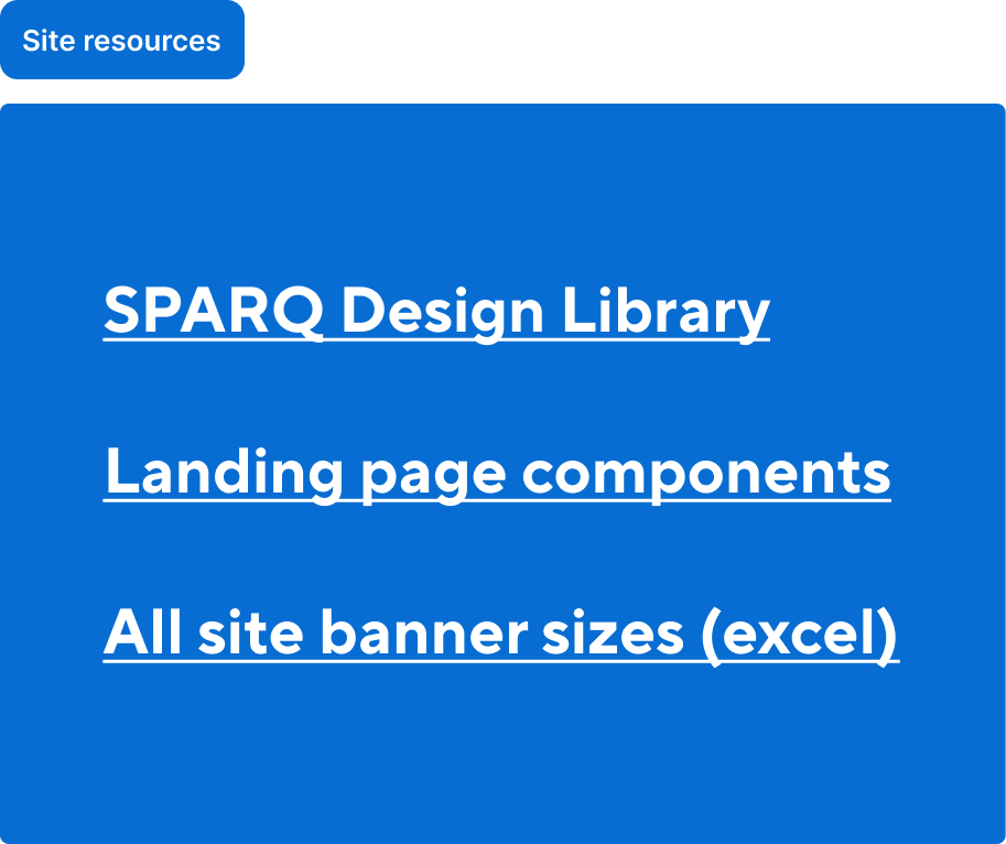 A list of reference links within a Figma section frame. This showcases resources that were provided to designers during the pick-me-up provisions campaign build-out. links include design libraries, components, and site banner Microsoft excel sheets.