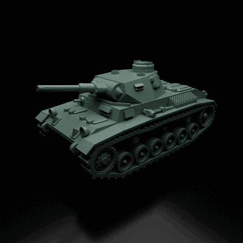 3D model of a military tank on a black background.