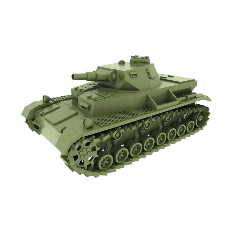 A green tank model with detailed wheels and turret.