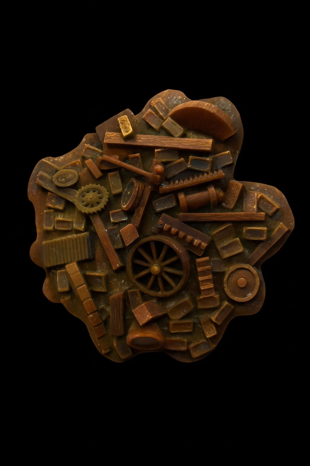 A model made of gears, wheels, and mechanical parts.