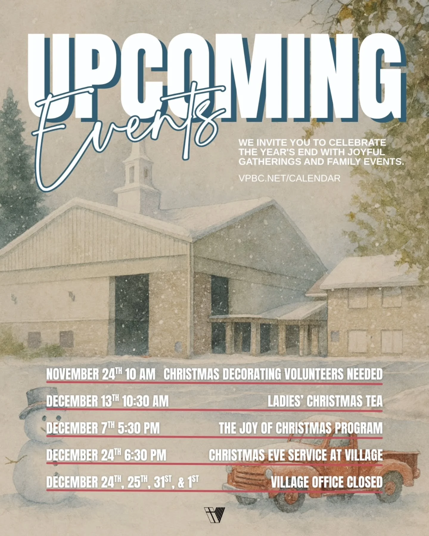 As 2025 winds down, we&rsquo;d love for you to join us. From decorating the church, to the Ladies&rsquo; Christmas Tea, and our Christmas program &ldquo;The Joy of Christmas,&rdquo; there&rsquo;s something for everyone this season. Check out all upco