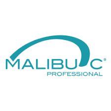 Malibu C Professional logo in blue text with an arc design.