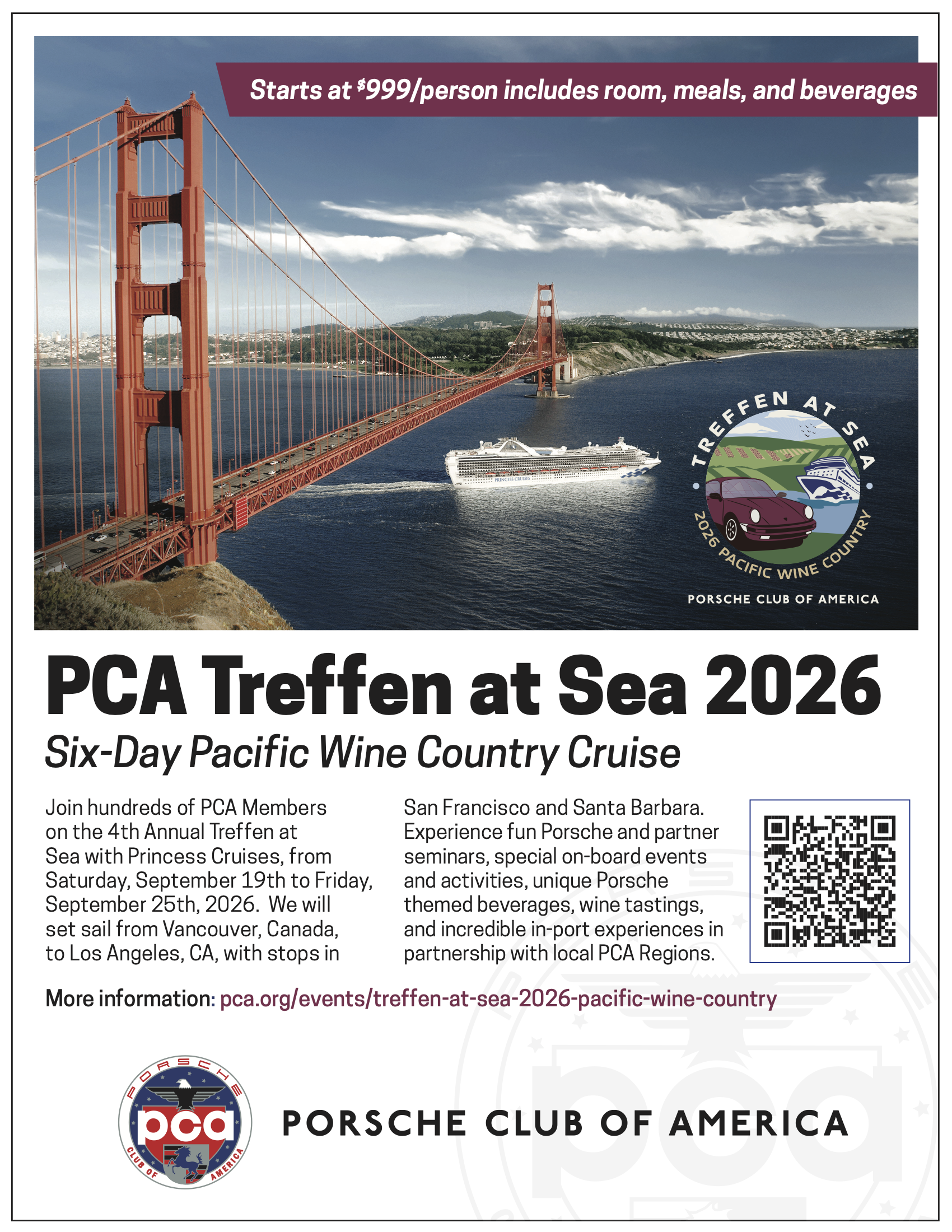 PCA Treffen at Sea 2026: 6-Day Pacific Wine Country Cruise