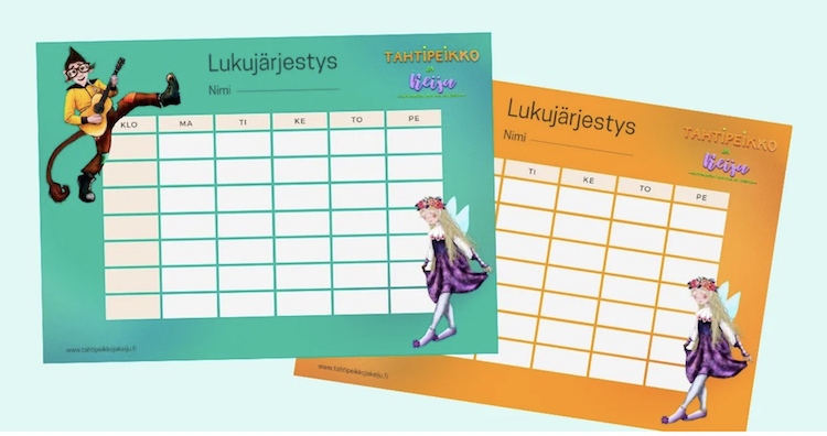 Tahtipeikon ja Keijun kuvilla somistetut lukujärjestykset