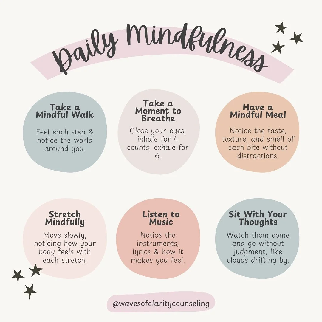 How do you try to incorporate mindfulness into your day? ☀️🎶

#inclusivecounseling #affirmingtherapy #virtualtherapy #telehealththerapy #onlinecounseling #floridatherapist #orlandotherapist #southcarolinatherapist #therapyforparents #therapyforwomen