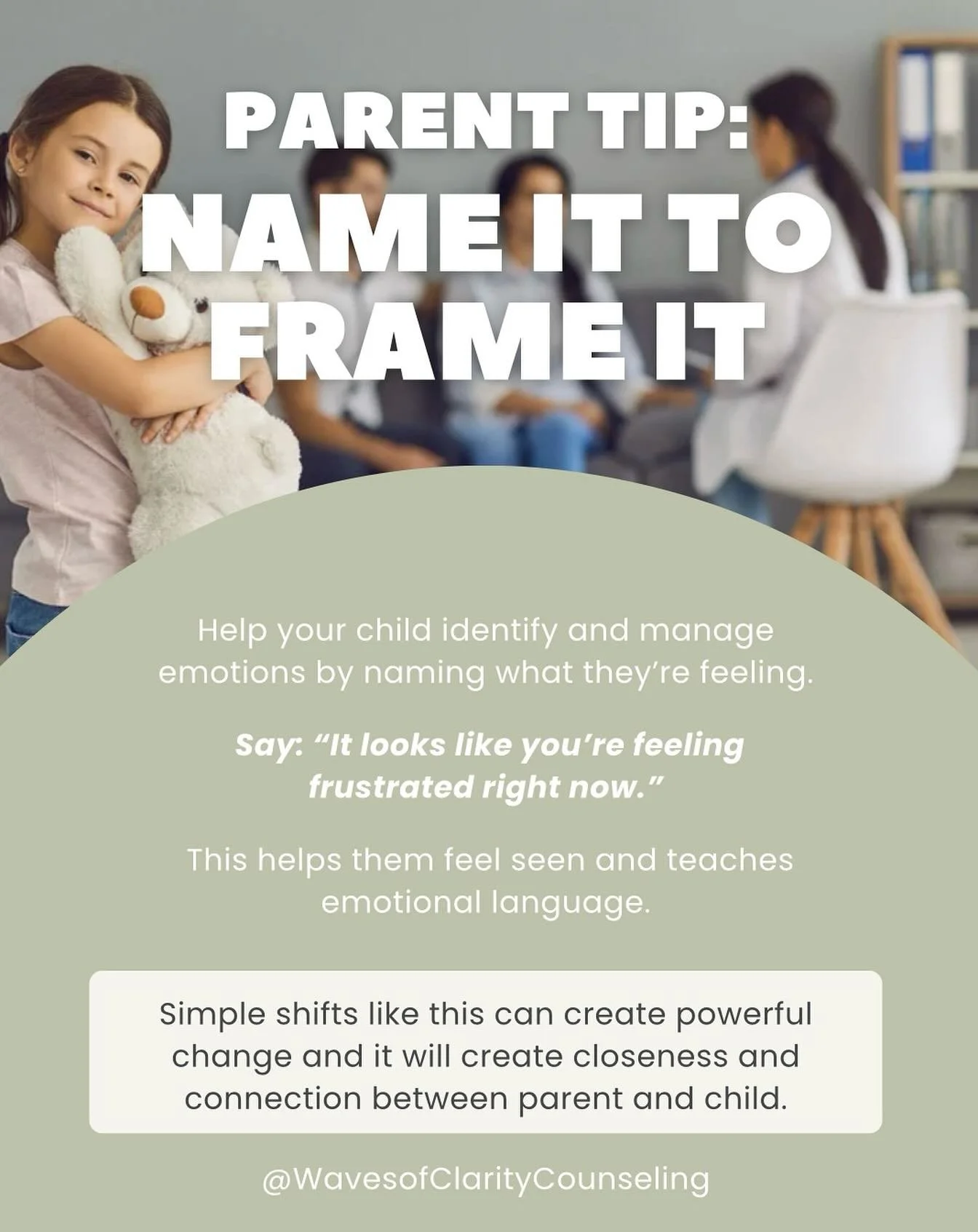 When kids can name their feelings, they can better express themselves. Behaviors are often how little ones communicate, but giving them words for their emotions helps reduce big behaviors and build healthy expression. 

At Waves of Clarity Counseling