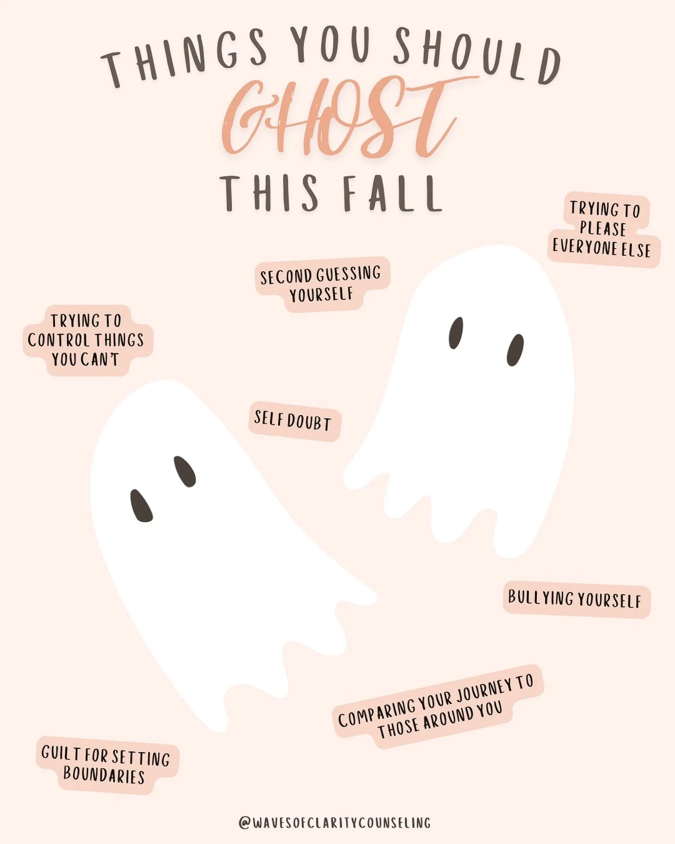Ghosting season, but make it self care. 👻 What&rsquo;s one thing you&rsquo;re ready to leave behind this fall? 

#inclusivecounseling #affirmingtherapy #virtualtherapy #telehealththerapy #onlinecounseling #floridatherapist #orlandotherapist #southca