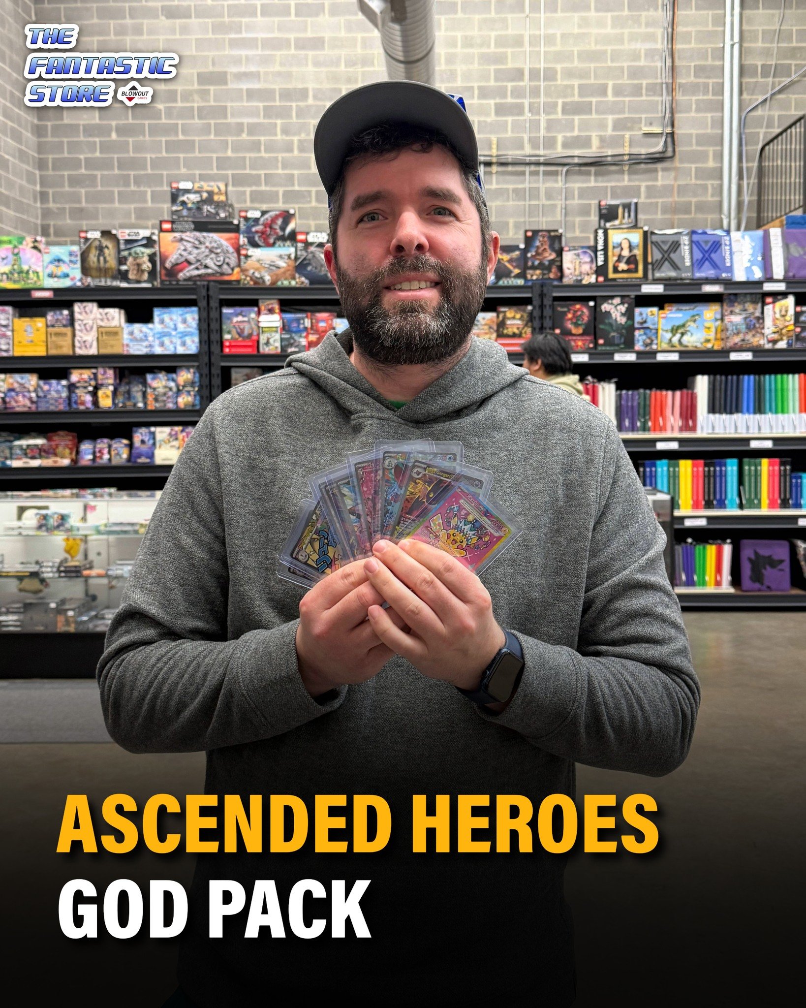 Congratulations to Kevin for pulling an Ascended Heroes God Pack with us! We've had a surprising amount of God Packs pulled in-store from this set and we can't believe it. 

What are you chasing the most out of Ascended Heroes? 🤔

#pokemon #pokemont