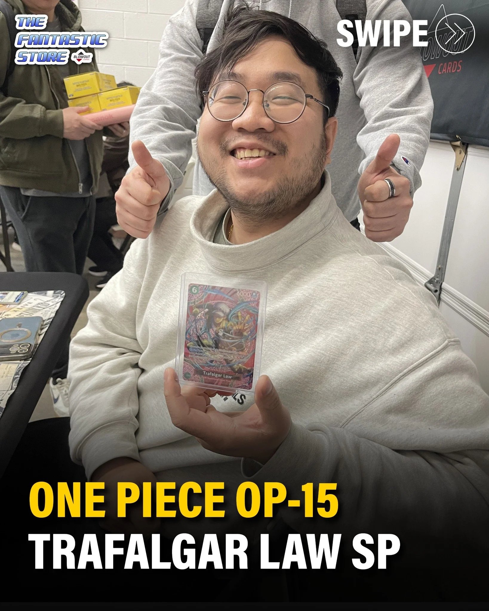So many SP's from One Piece, and we can't complain! Jason and Dan hit this Trafalgar Law SP out of OP-15 and we had to share it. Thank you for participating in our events, and good luck on your next ones with us!

#onepiece #onepiecetcg #onepiececard
