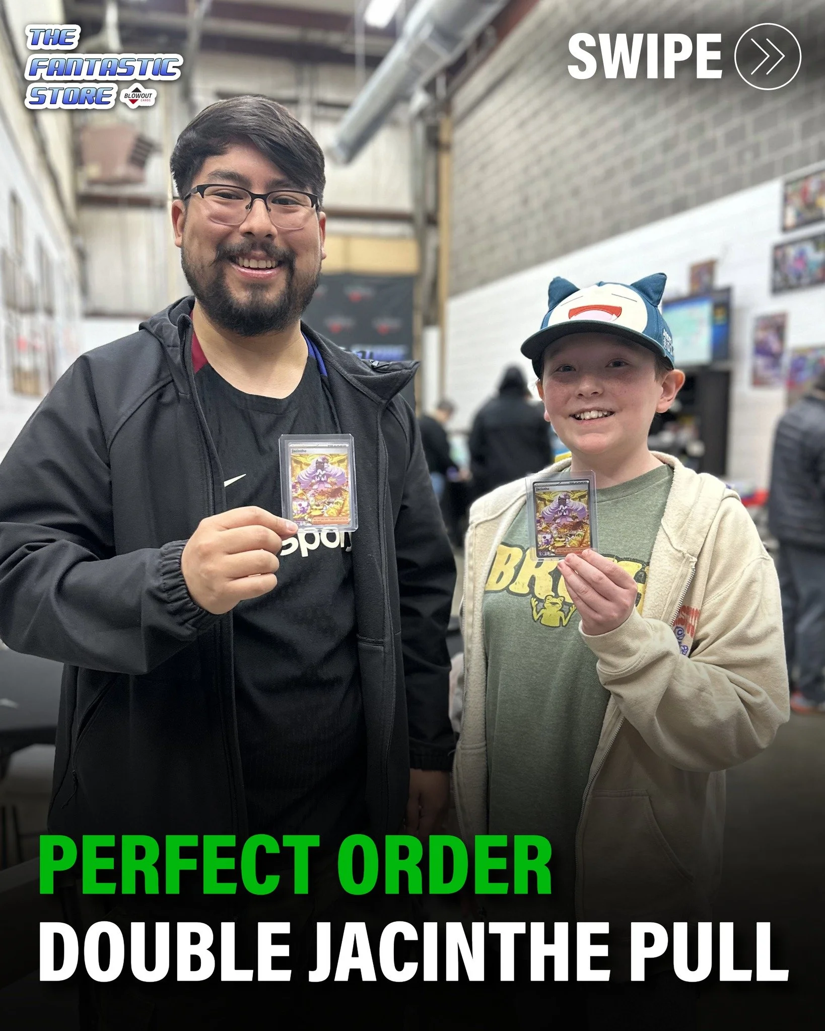 Michael and Pablo pulled the same exact card in-store with us, only minutes apart! What are the chances of that!? Thank you to you both for always bringing your good vibes to our store, and congratulations on the Jacinthe Special Illustration Rares!
