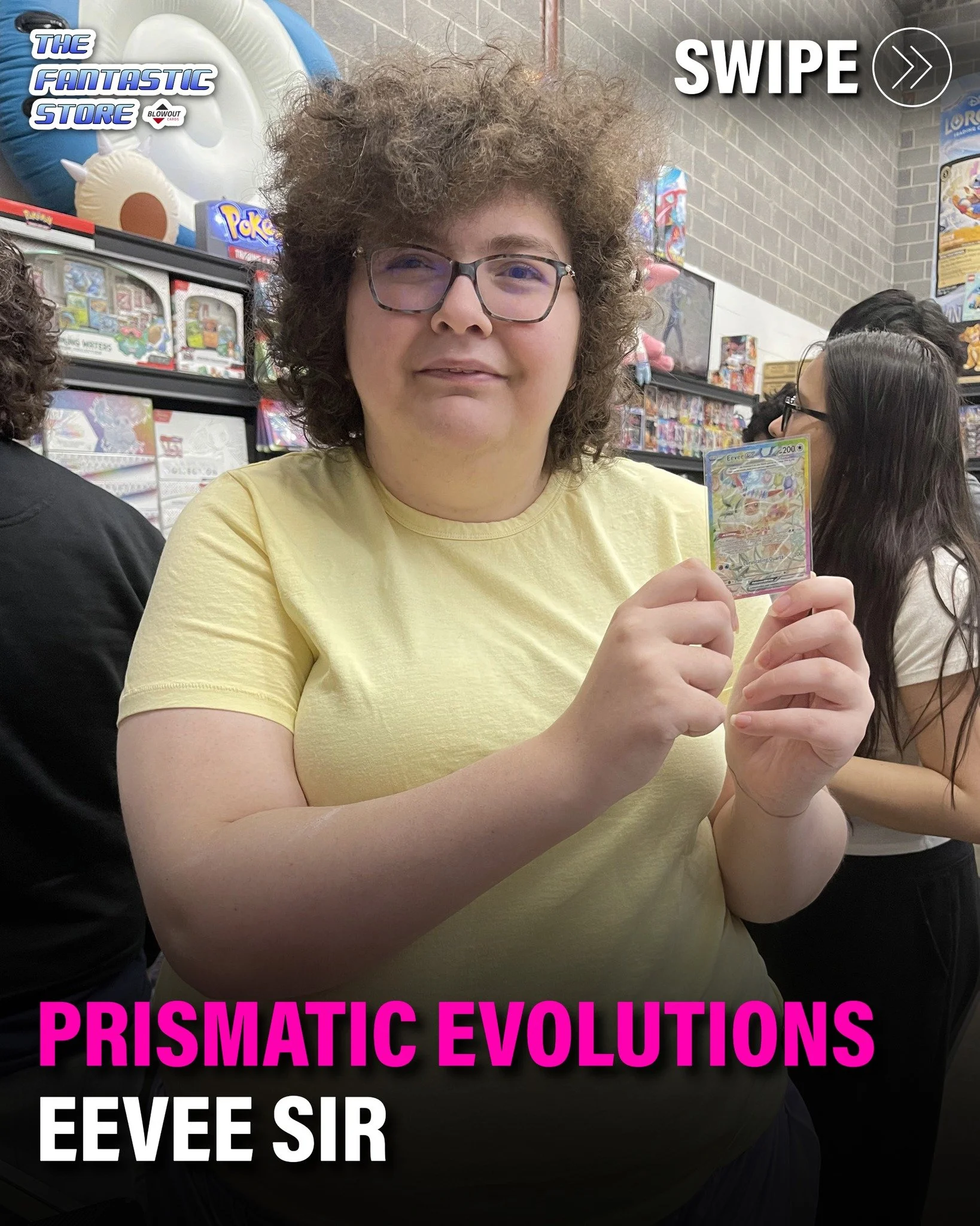 Macy pulled an Eevee Special Illustration Rare out of Prismatic Evolutions and we had to share it. With Prismatic's pull rates, any hit from this set is a blessing!

Congratulations Macy, and thank you for always bringing good vibes to our store.

#p