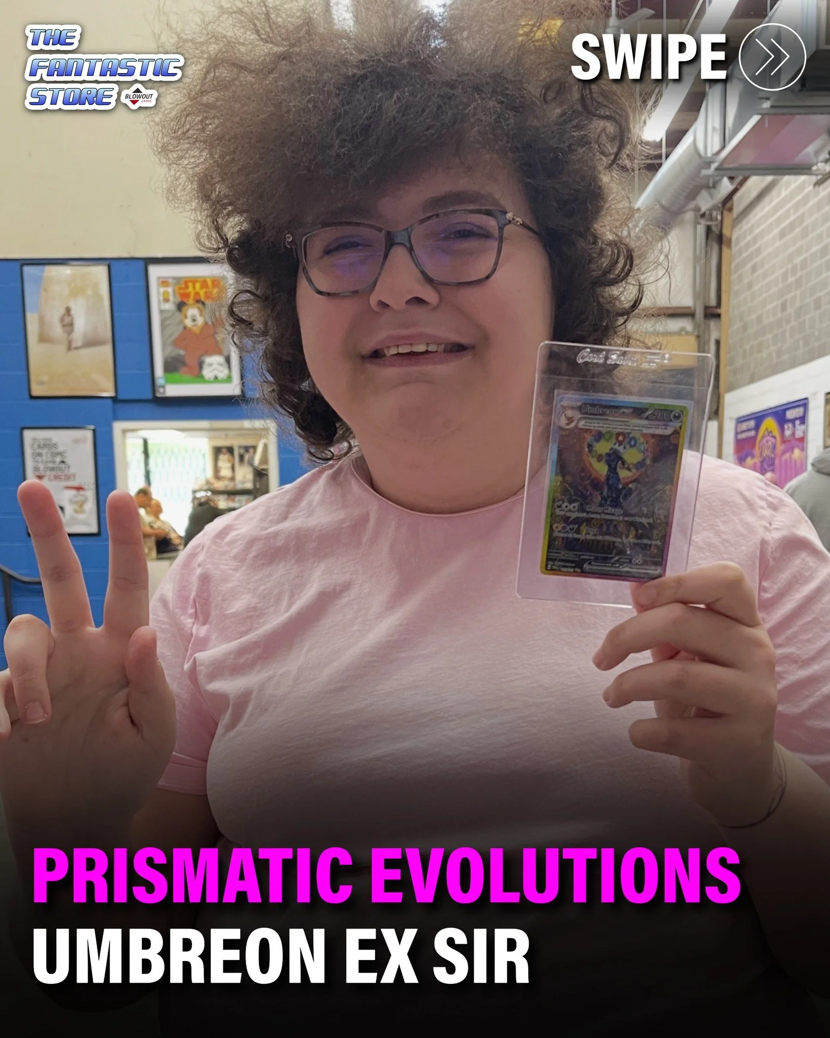 Macy can't stop pulling heat from Prismatic Evolutions! Umbreon EX Special Illustration Rare - the top chase of the set was pulled in-store and we had to show it off.

Congratulations Macy, and thank you so much for always ripping with our team &amp;