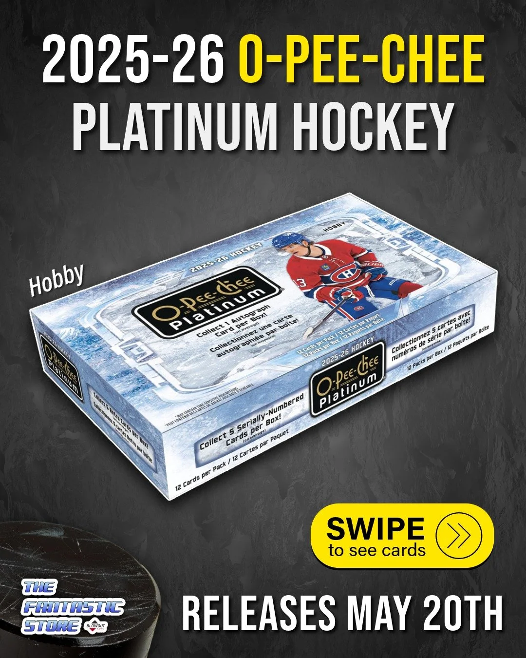 2025-26 O-Pee-Chee Platinum Hockey releases May 20th. 🏒🔥

Upper Deck brings back a collector-favorite release with Marquee Rookies, hard-signed rookie cards, Retro inserts, numbered parallels, and Hobby-exclusive Orange Checkers.

We&rsquo;ll have 