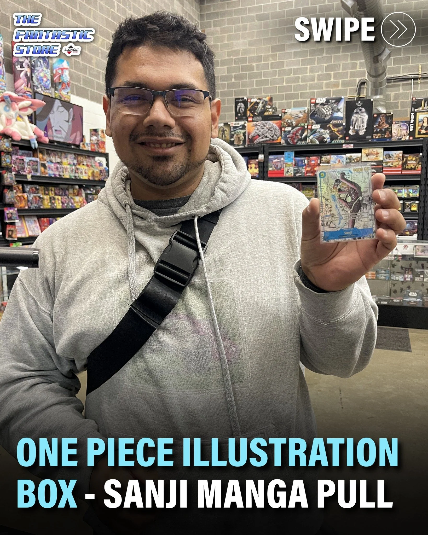 Insane hit! Nelson ripped a One Piece Illustration Box Vol. 5, which has two packs each of OP-13 and PRB-02, and somehow sniped this Sanji Manga from the PRB-02 packs.

Congratulations Nelson on hitting a manga, and thank you for having fun with our 