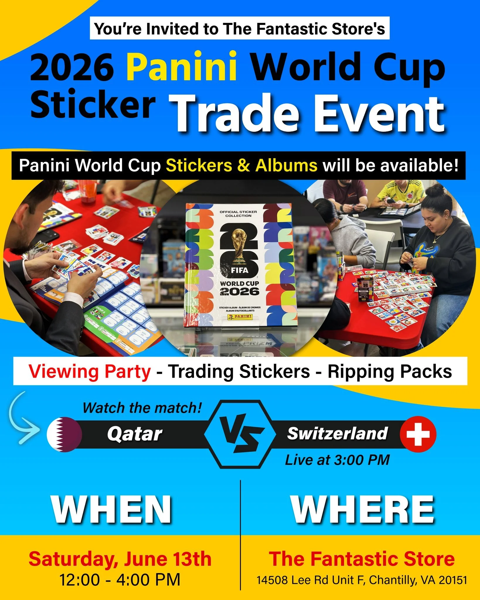 Calling all World Cup sticker collectors! ⚽🔥 

Our 2026 Panini World Cup Sticker Trade Event is happening Saturday, June 13th from 12&ndash;4 PM at The Fantastic Store. 

- Bring your collections and trade stickers with other fans. 
- Stickers and a