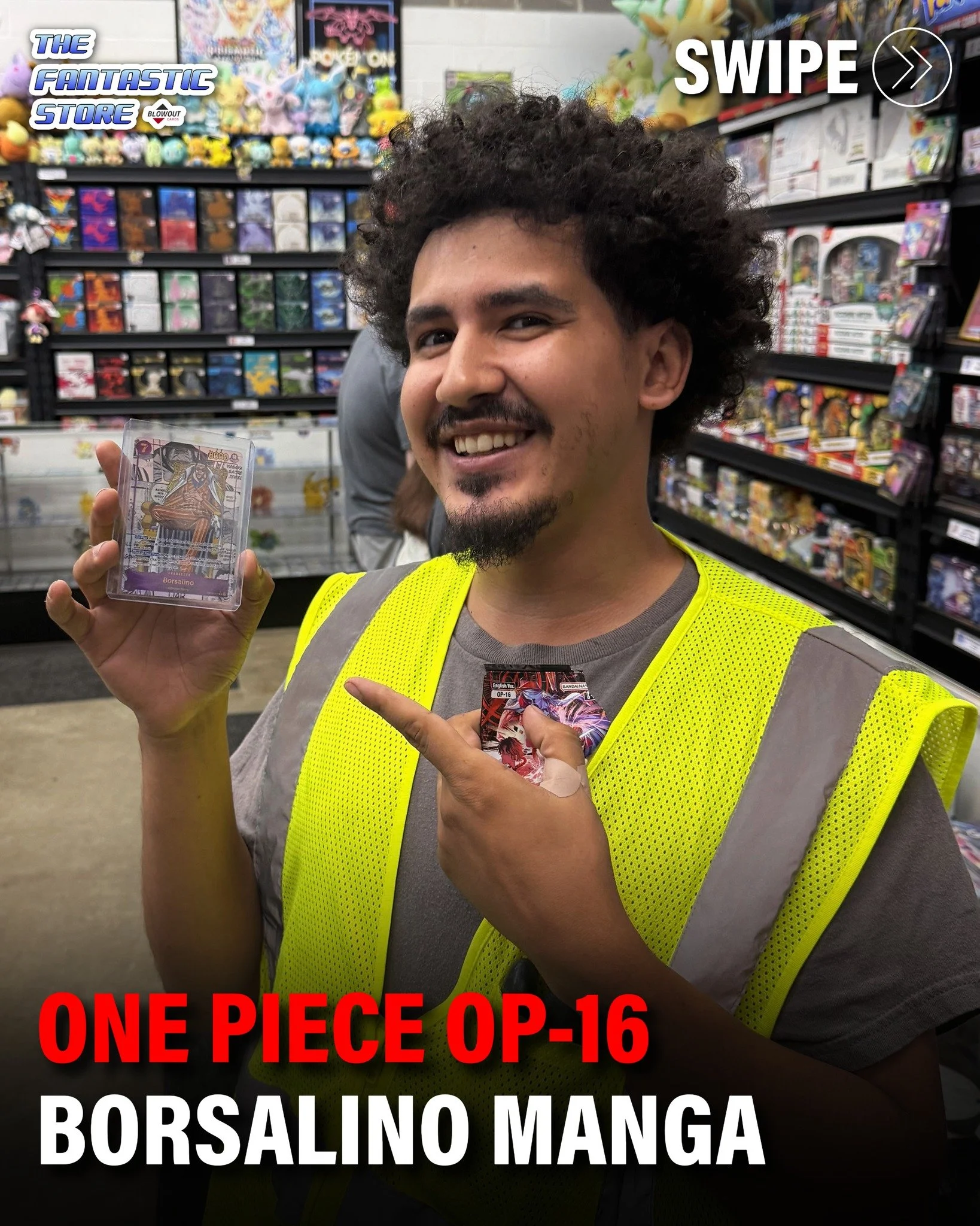 Rippin' One Piece &amp; pulling Mangas! Check out Adam showing off this Borsalino Manga from OP-16 that he pulled with us in-store. Thanks for ripping with us and sharing the experience with out team.

#onepiece #onepiecetcg #onepiececardgame #onepie