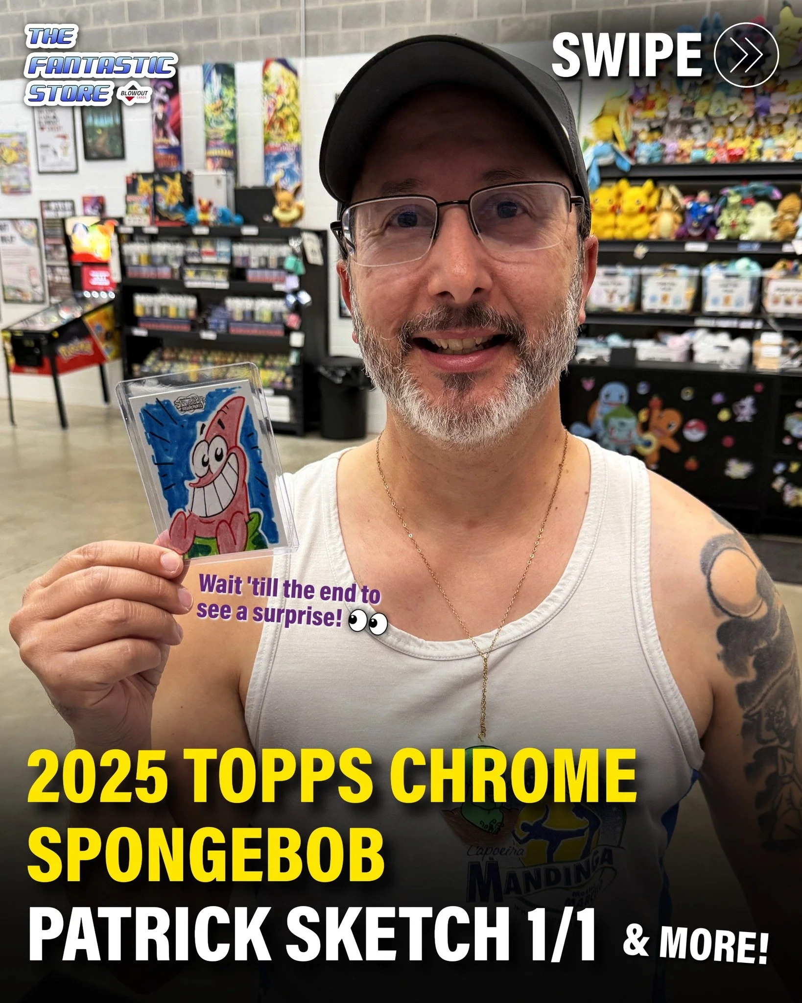 You might recognize Gian from our feed as he's always chasing Entertainment cards and pulling heat! This time we're showing off his new 1/1 Patrick Star Sketch card from 2025 Topps Chrome Spongebob that he pulled in-store but... there's more!!

Later