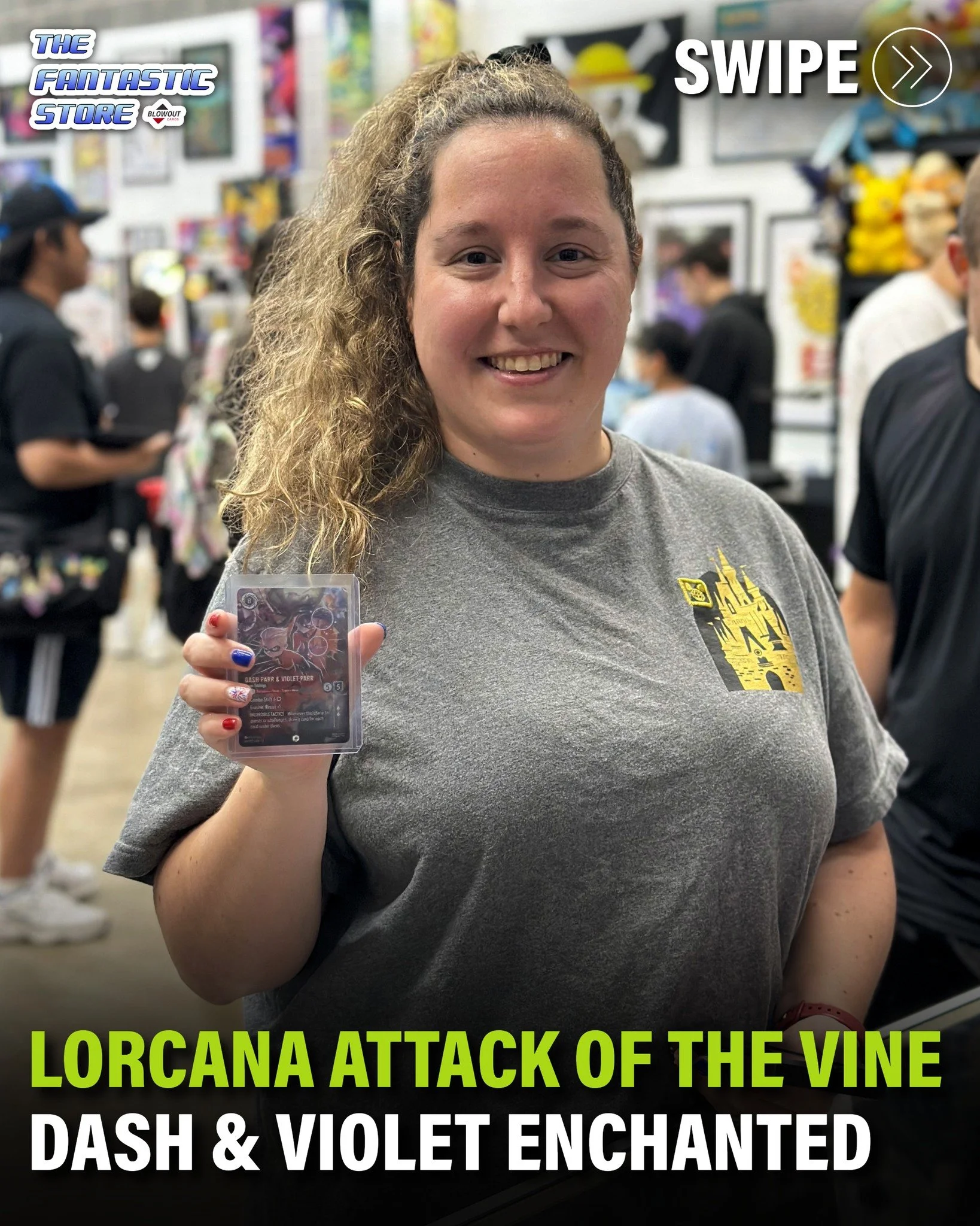 From last Saturday: Rosie and Chris were ripping the newest Lorcana set, Attack of the Vine, and pulled this Dash &amp; Violet - Super Siblings Enchanted Card!! 

What an amazing pull. This new set has quite a few Enchanted chase cards. Thank you for