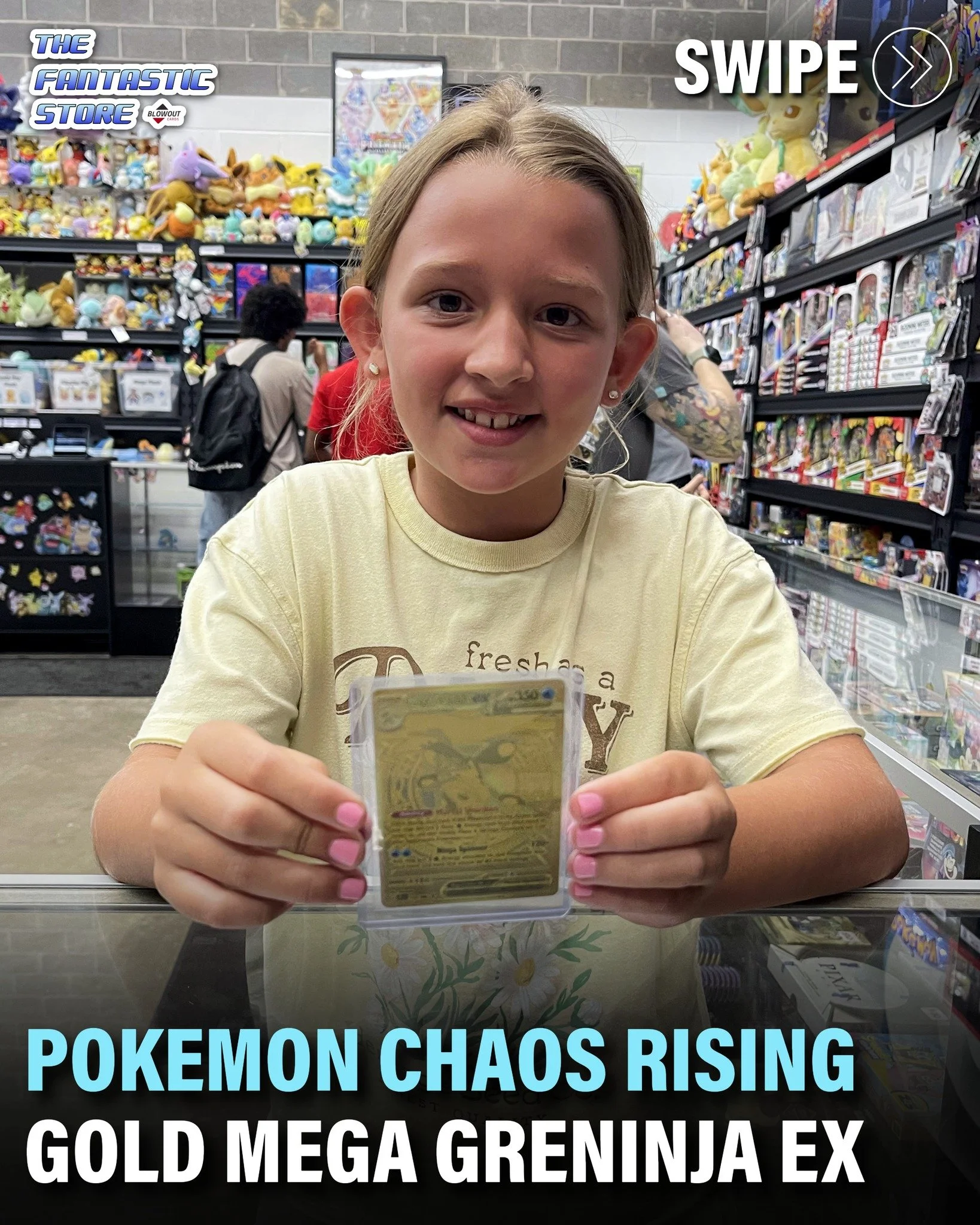 Lilly hit big out of her Pokemon Chaos Rising Elite Trainer Box! Check it out: GOLD Mega Greninja EX!! We appreciate you ripping with us in-store, and celebrating your new card with the Fantastic Community!

Congratulations, Lilly! That's a shiny pie