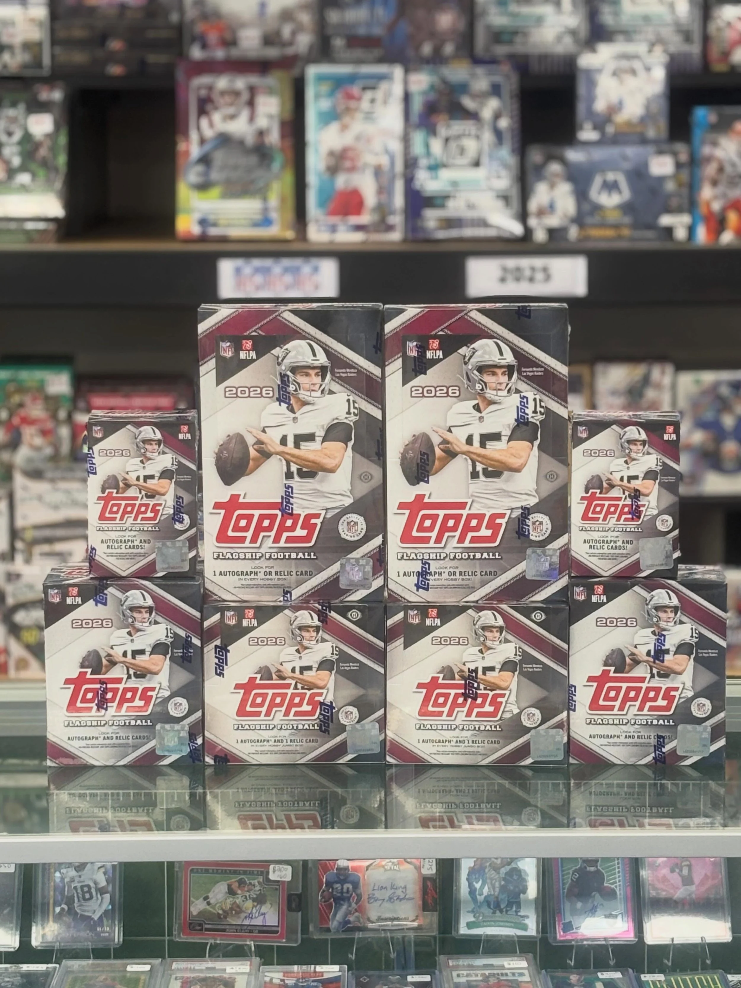 🏈 2026 Topps Flagship Football is HERE 🏈 

Swing by the shop to pick up a box today and chase the top rookies in the 2026 class! 

Mega, Blaster, Hobby, &amp; Jumbo boxes now available!