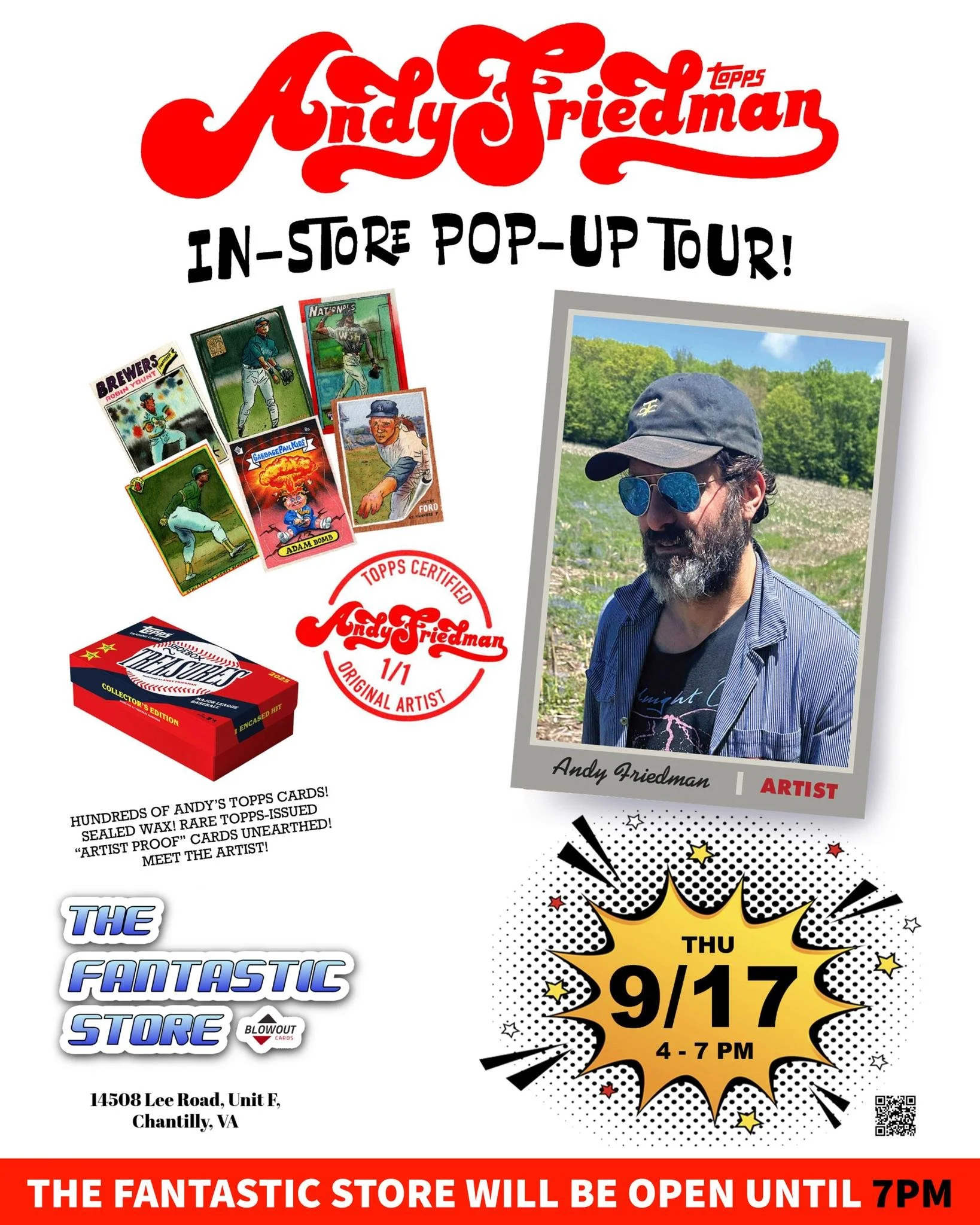 We are thrilled to announce that artist and illustrator Andy Friedman will be at The Fantastic Store as part of his In-Store Pop-Up Tour on Thursday, Sep 17th, from 4PM - 7PM! 

Andy is best known for his hand-painted baseball card art collaborations