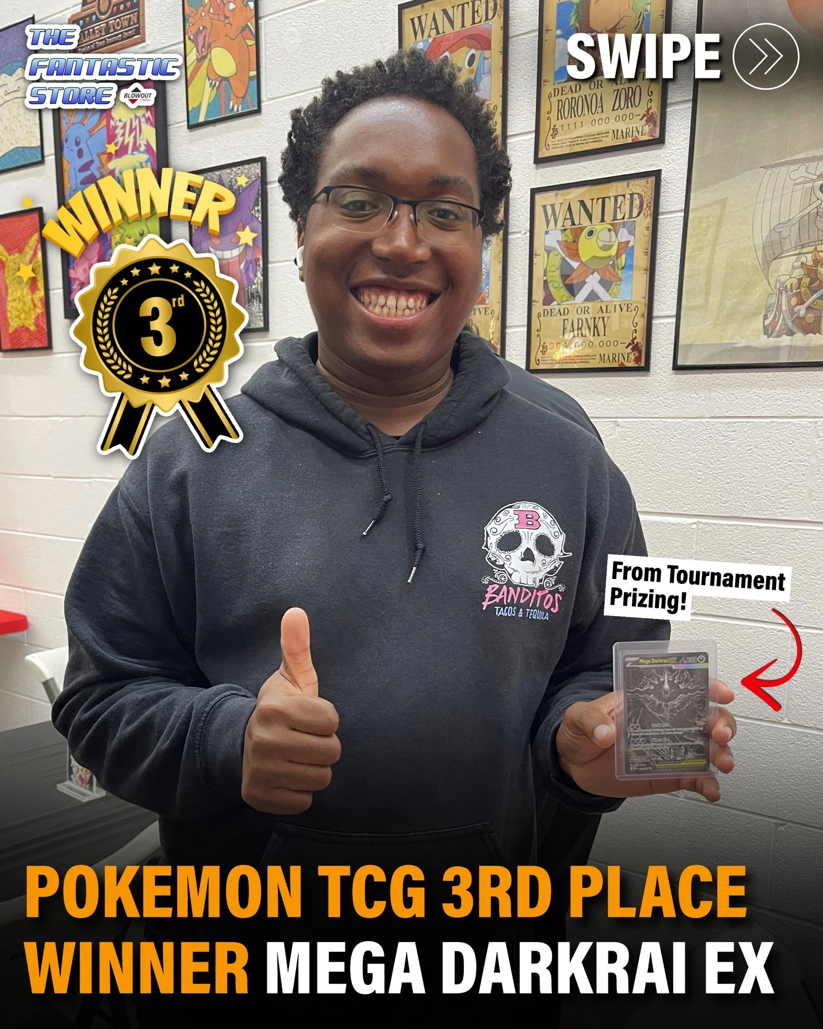 Andrew won 3rd place in our Pokemon TCG League Tournament this weekend, and pulled this Mega Darkrai EX Special Illustration Rare out of his prizing!

Always fun to hit something out of hard-earned packs. Thank you to everyone who participated in the