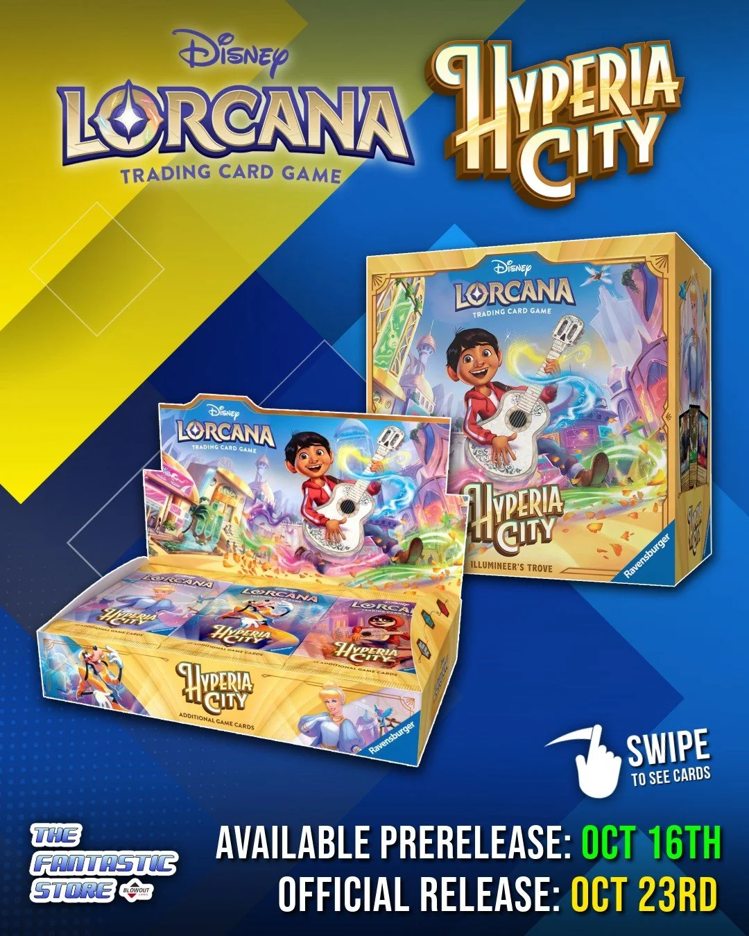 ✨ Disney Lorcana: Hyperia City kicks off with Prerelease on Friday, October 16th, ahead of its official release on Friday, October 23rd! 

Swipe through for a preview of some of the enchanted cards featured in the set, like the first appearance of ch