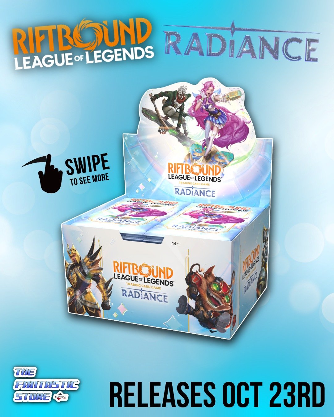 ✨ The spotlight is on Riftbound: Radiance! ✨

The next expansion for the League of Legends Trading Card Game releases Friday, October 23rd at The Fantastic Store! 

Swipe through for a preview of some of the cards featured in the set, with new Legend