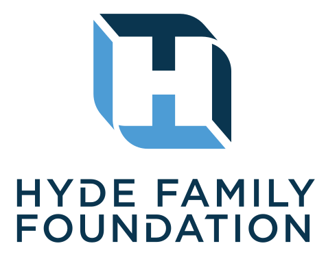Logo of Hyde Family Foundation, featuring a stylized geometric shape and text.