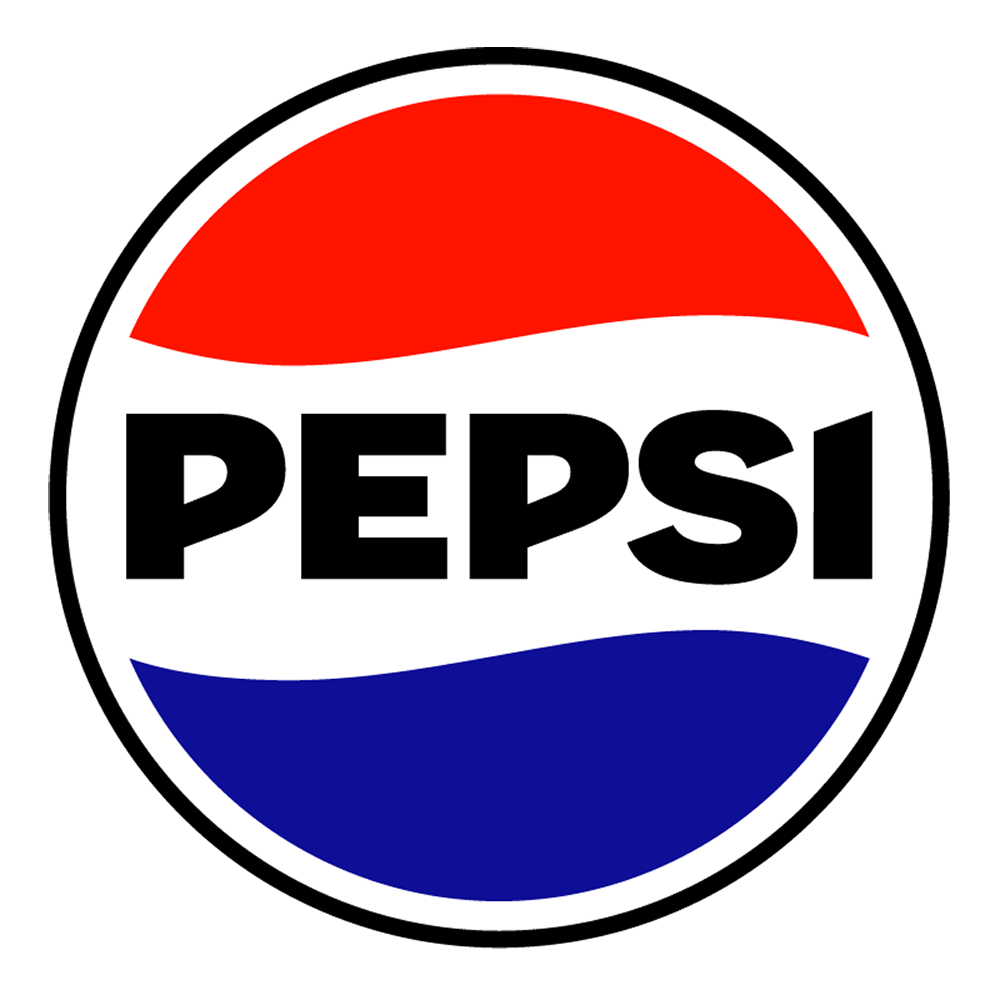 Pepsi logo with red, white, and blue colors and the word 'PEPSI' in black text.