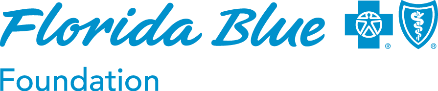 Florida Blue Foundation logo featuring blue text, a medical cross symbol, and a shield emblem.