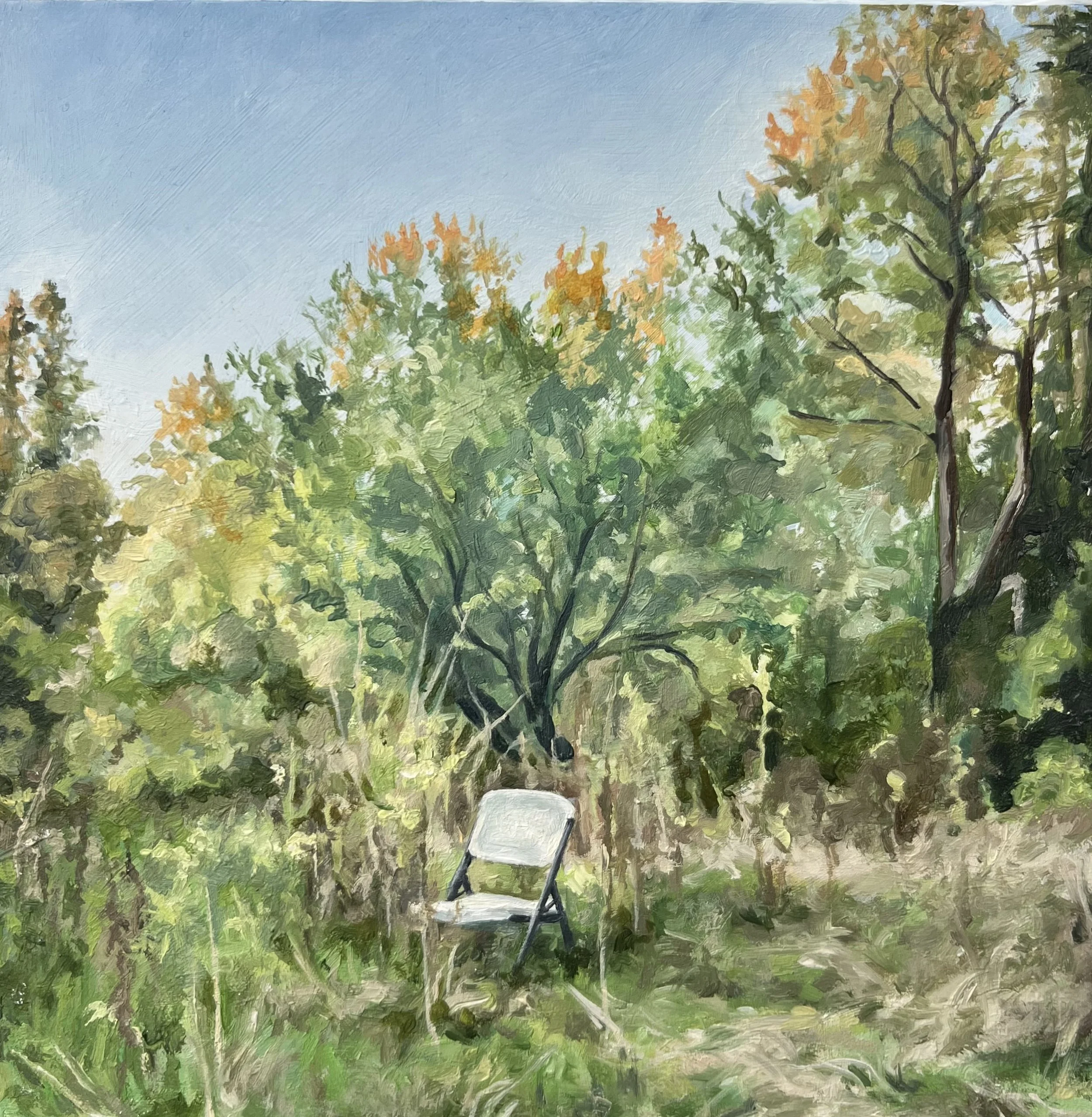 "Abandoned Chair Series Vlll", oil on wooden panel, 4"x4", 2024