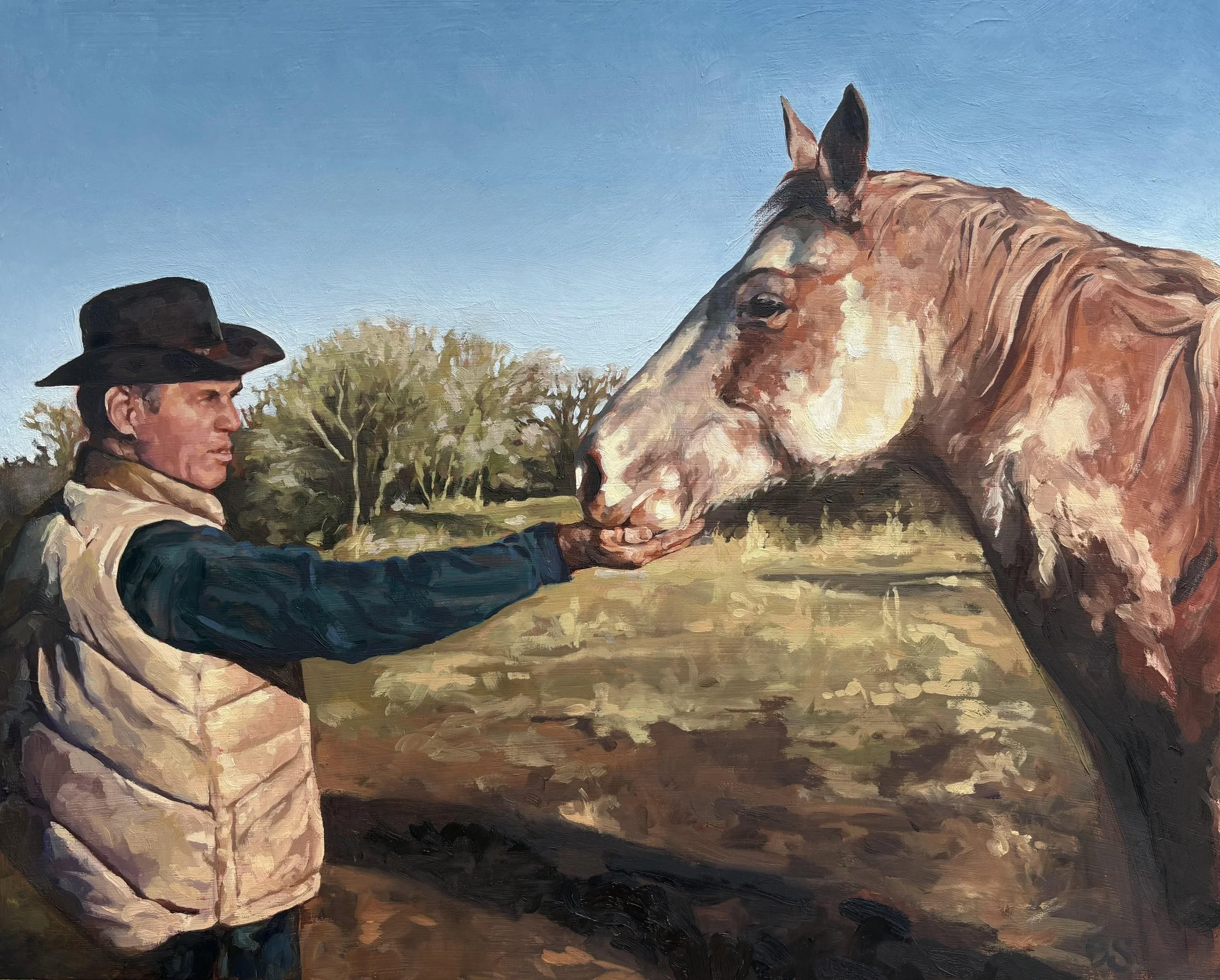 “Gpa and Luke”, oil on wooden panel, 16”x20”, 2025