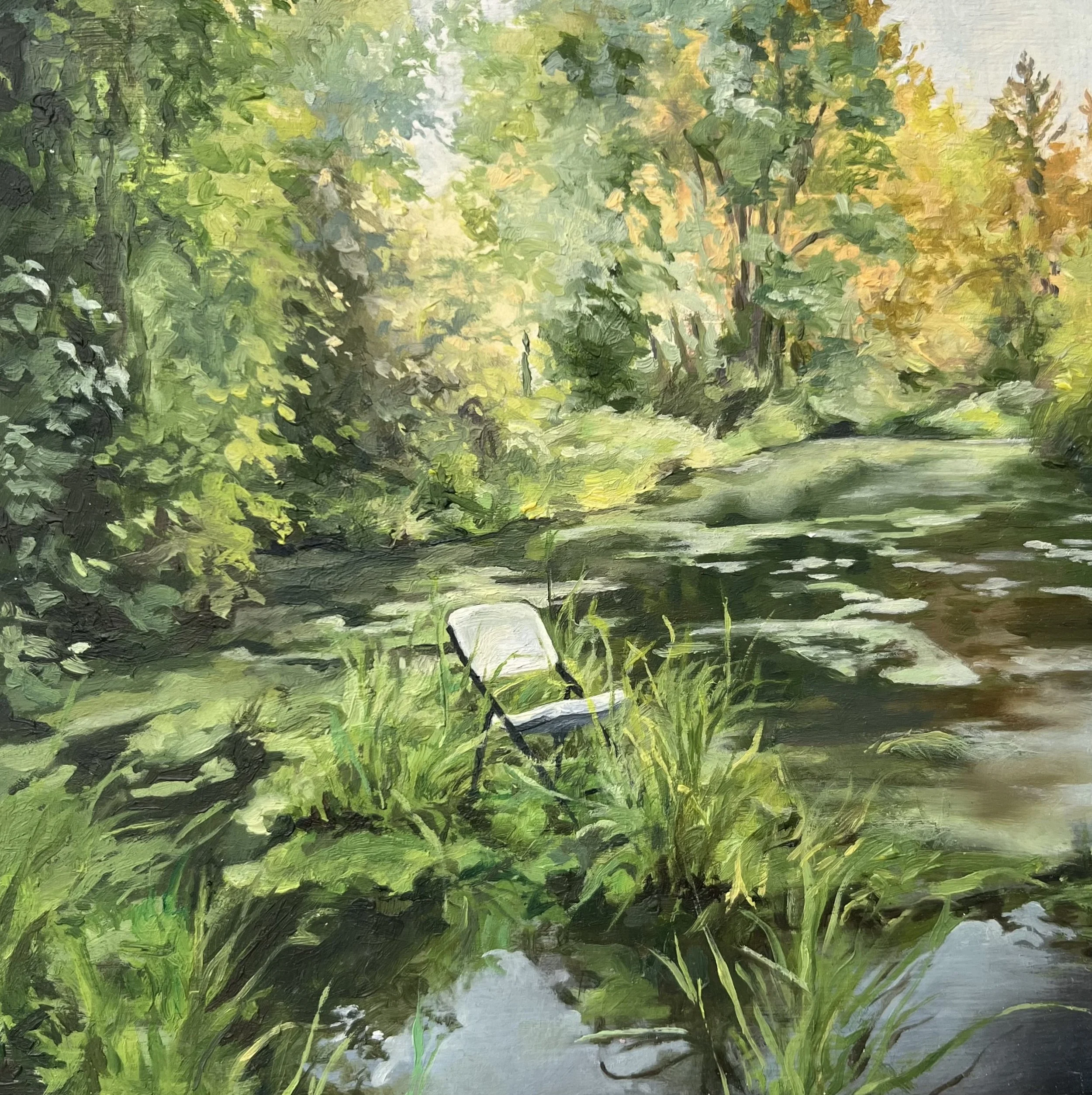 "Abandoned Chair Series Vll", oil on wooden panel, 4"x4", 2024