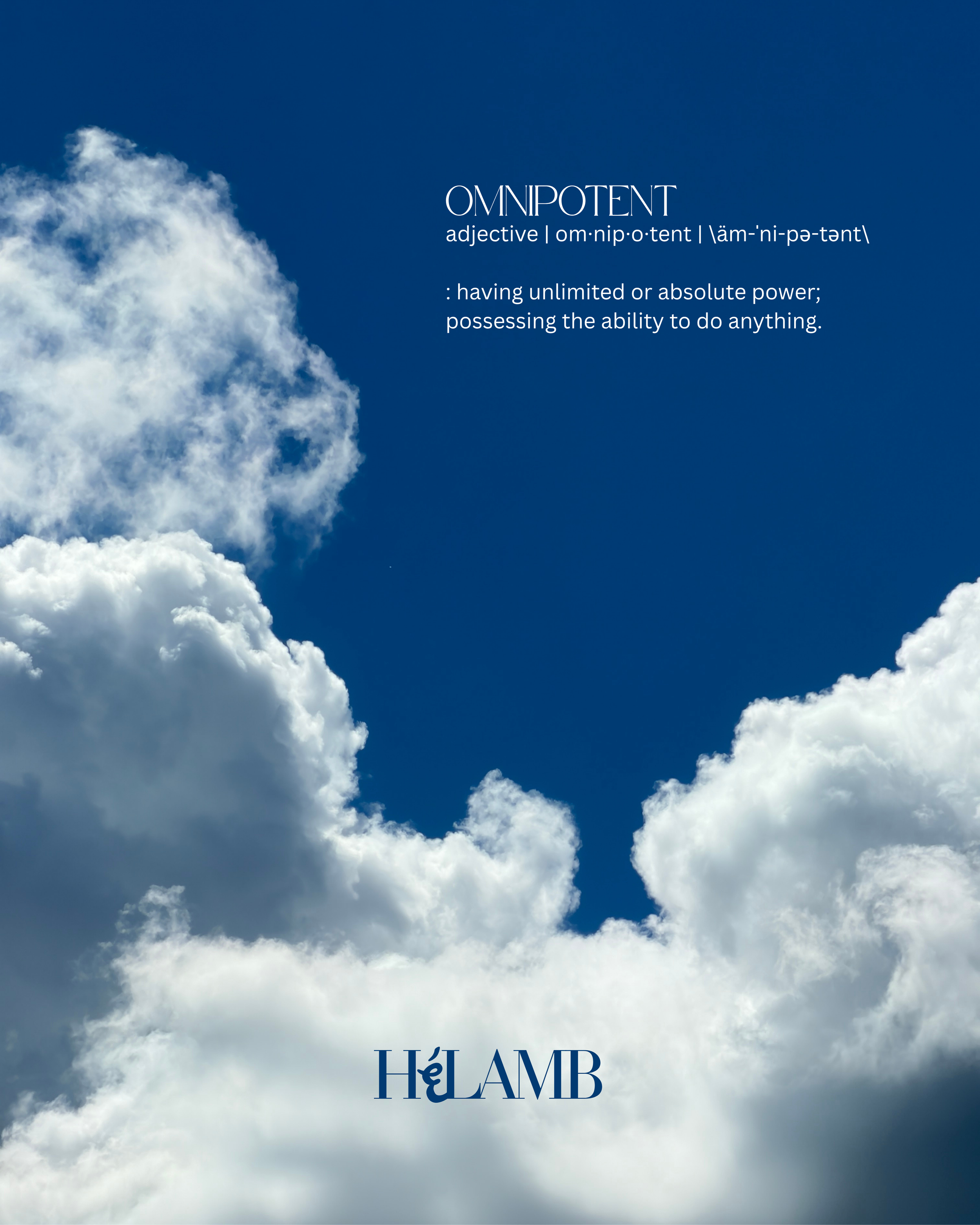 Image of a blue sky with white clouds and the word 'HEŁAMB' partially visible at the bottom.