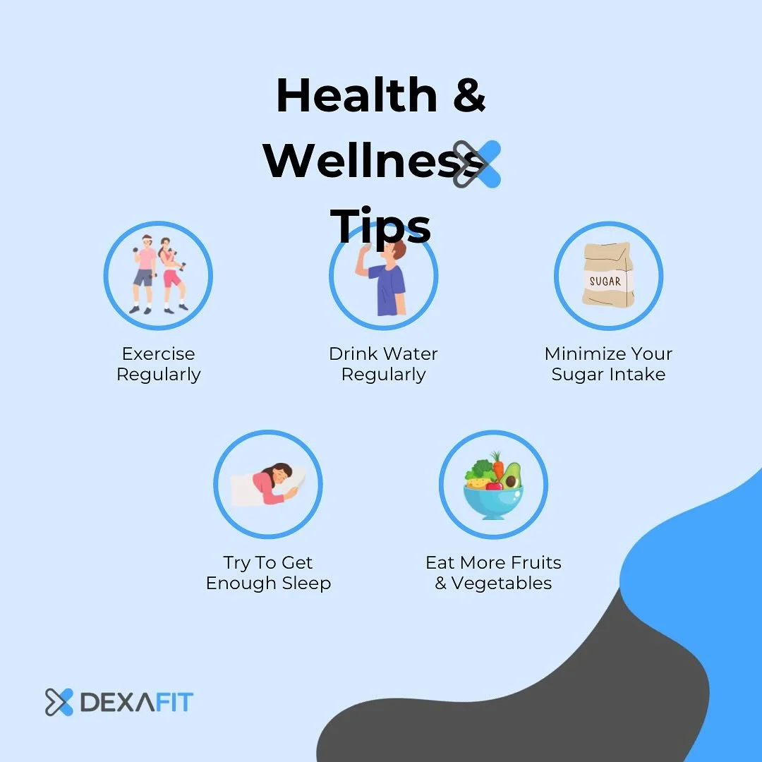 🧠💪 Your health is your wealth! Stay on top of your wellness journey with these simple yet powerful tips to elevate your life. 🌟 

1️⃣ Exercise regularly 🏃&zwj;♀️
2️⃣ Drink water consistently 💧
3️⃣ Minimize sugar intake 🍭
4️⃣ Prioritize your sle