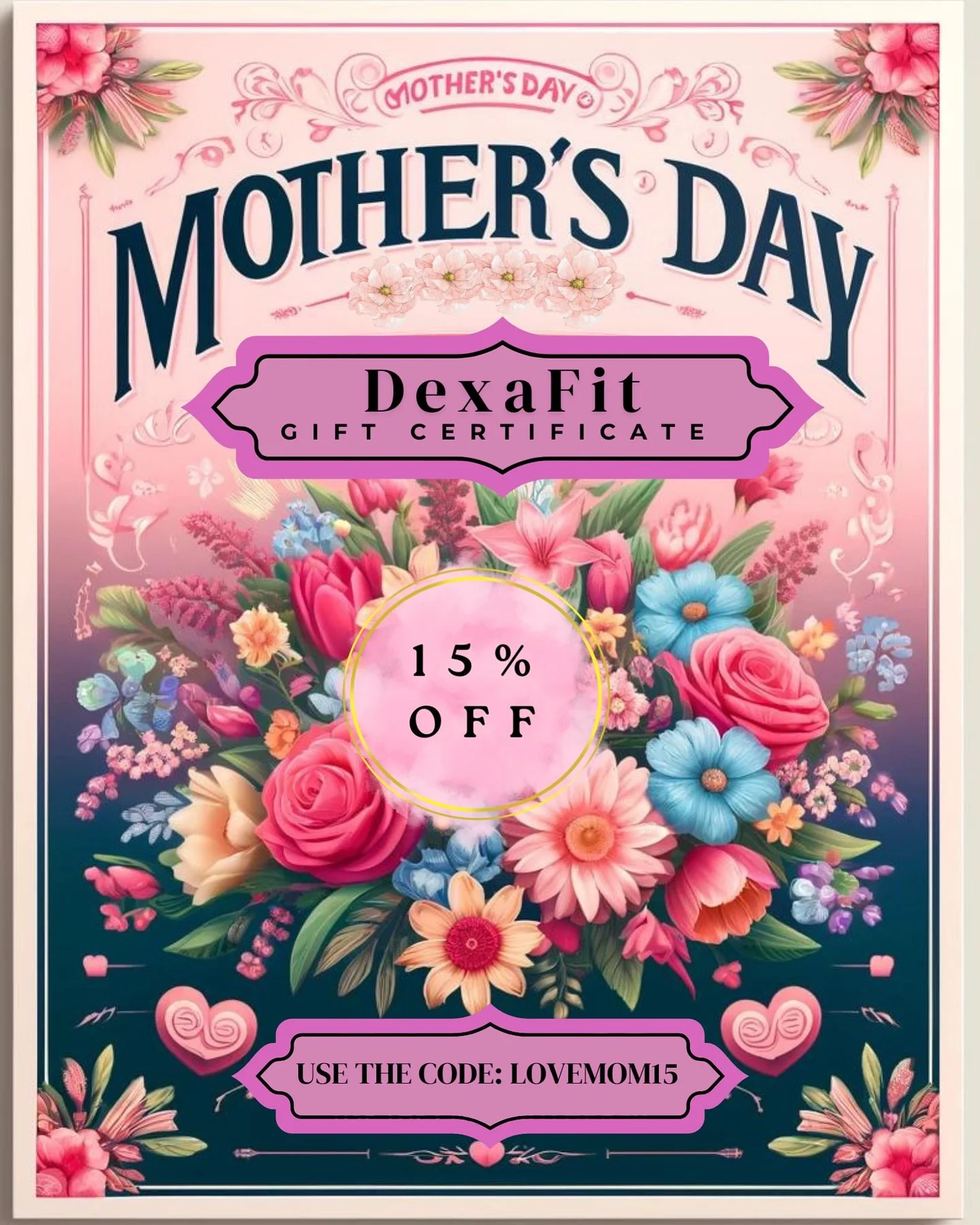 🌸DexaFit Mother's Day Offer🌸 
Surprise Mom with a thoughtful gift 🎁🌸
Enjoy 15% off DexaFit already discounted gift certificates with code: LOVEMOM15 
Hurry🏃🏃&zwj;♀️offer ends soon! 🌸💗

#mothersday 
#fyp 
#gifts 
#love 
#motherlove 
#dexafitbo