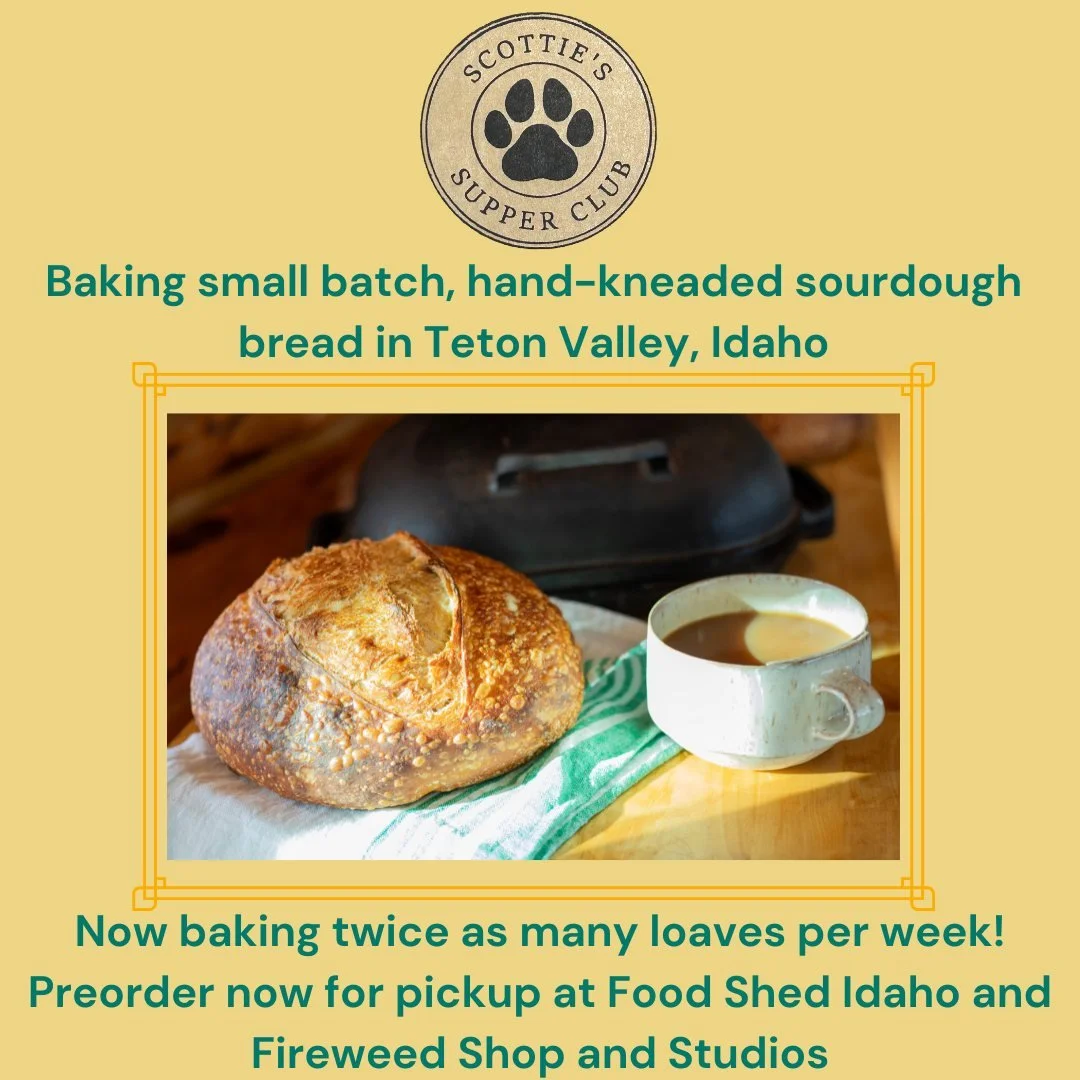 It's too hot to turn the oven on, so leave the baking to me!

Thanks to the very supportive Teton Valley community, my sourdough has been selling out almost every week this summer, so I'll now be baking twice as many loaves for pickup @foodshedidaho 