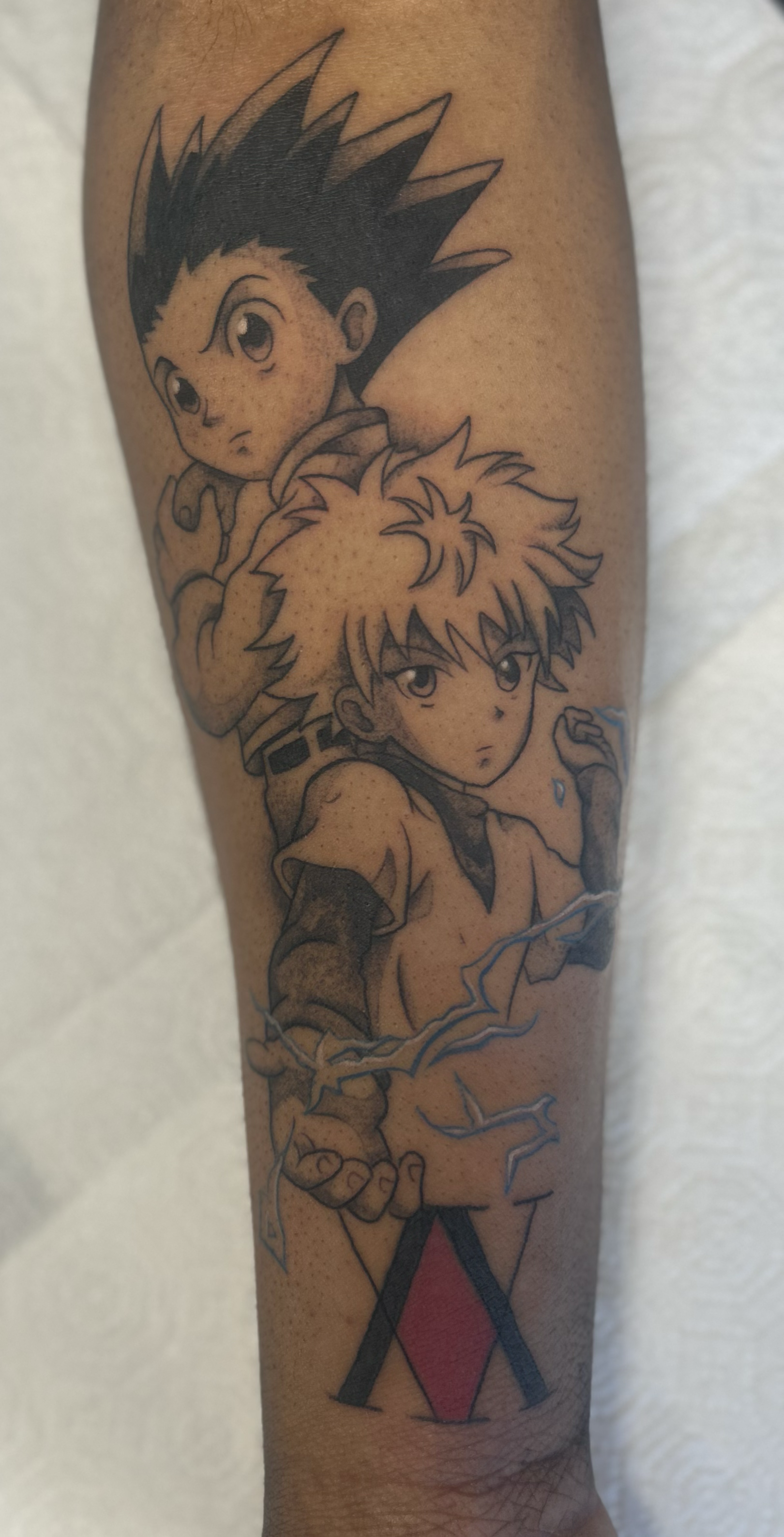 Black & gray anime sleeve featuring Killua and Gon from Hunter × Hunter, color accents