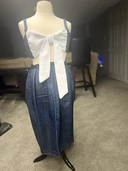 Reworked Denim Tie-Front Skirt Set