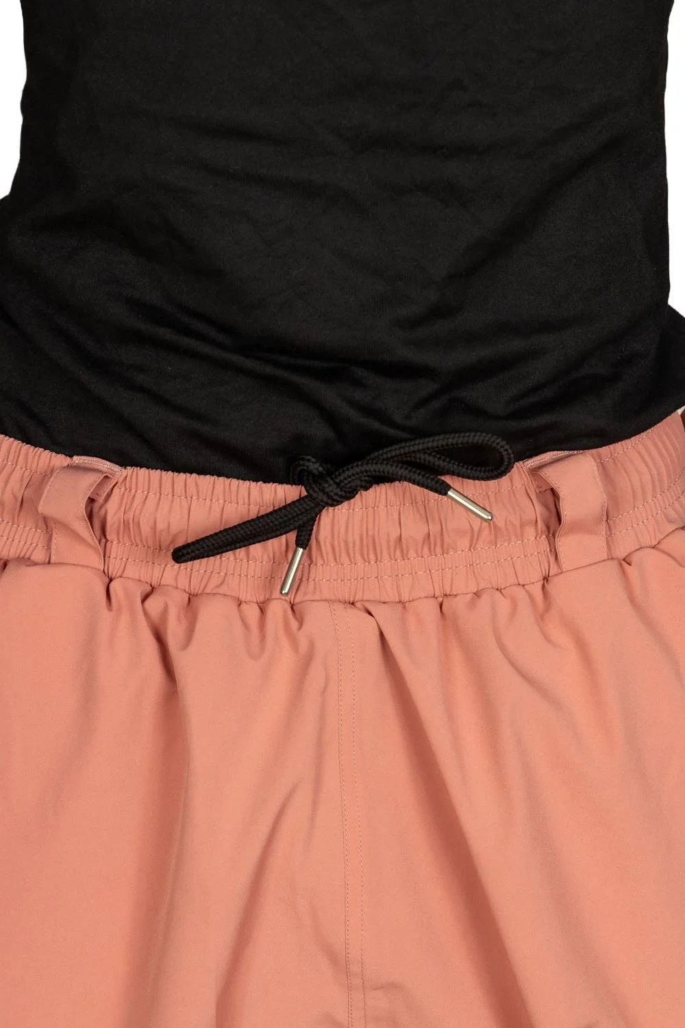 Close-up of tied internal drawstring on Coral Beacon Snowripper Drift Pants waistband.