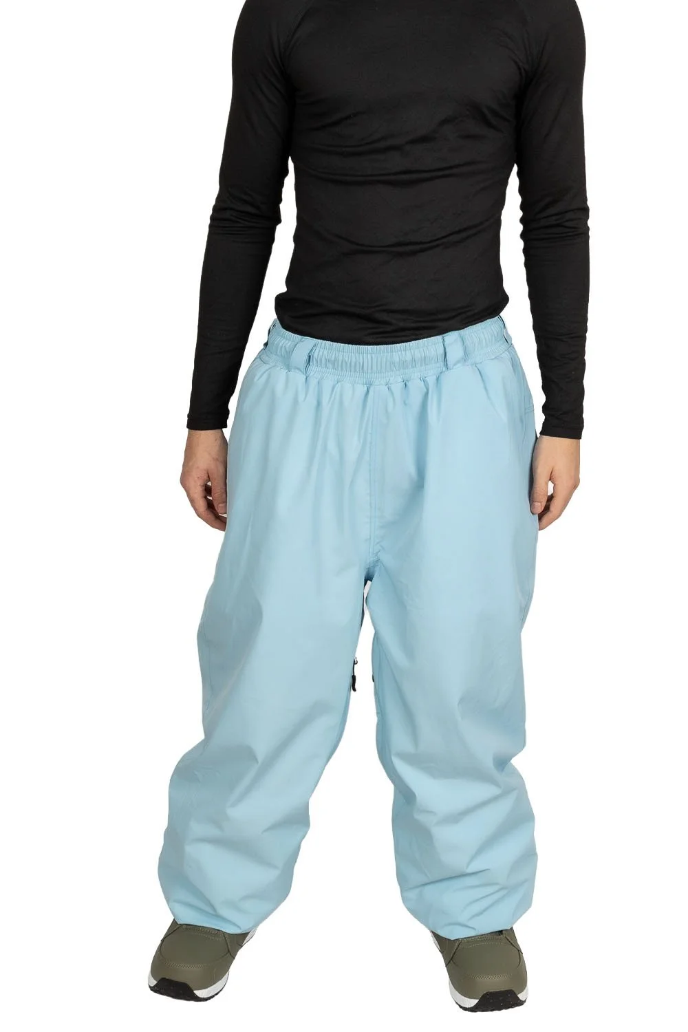 Front view of Snowripper Drift Pants in Ballad Blue with baggy snowboard fit.
