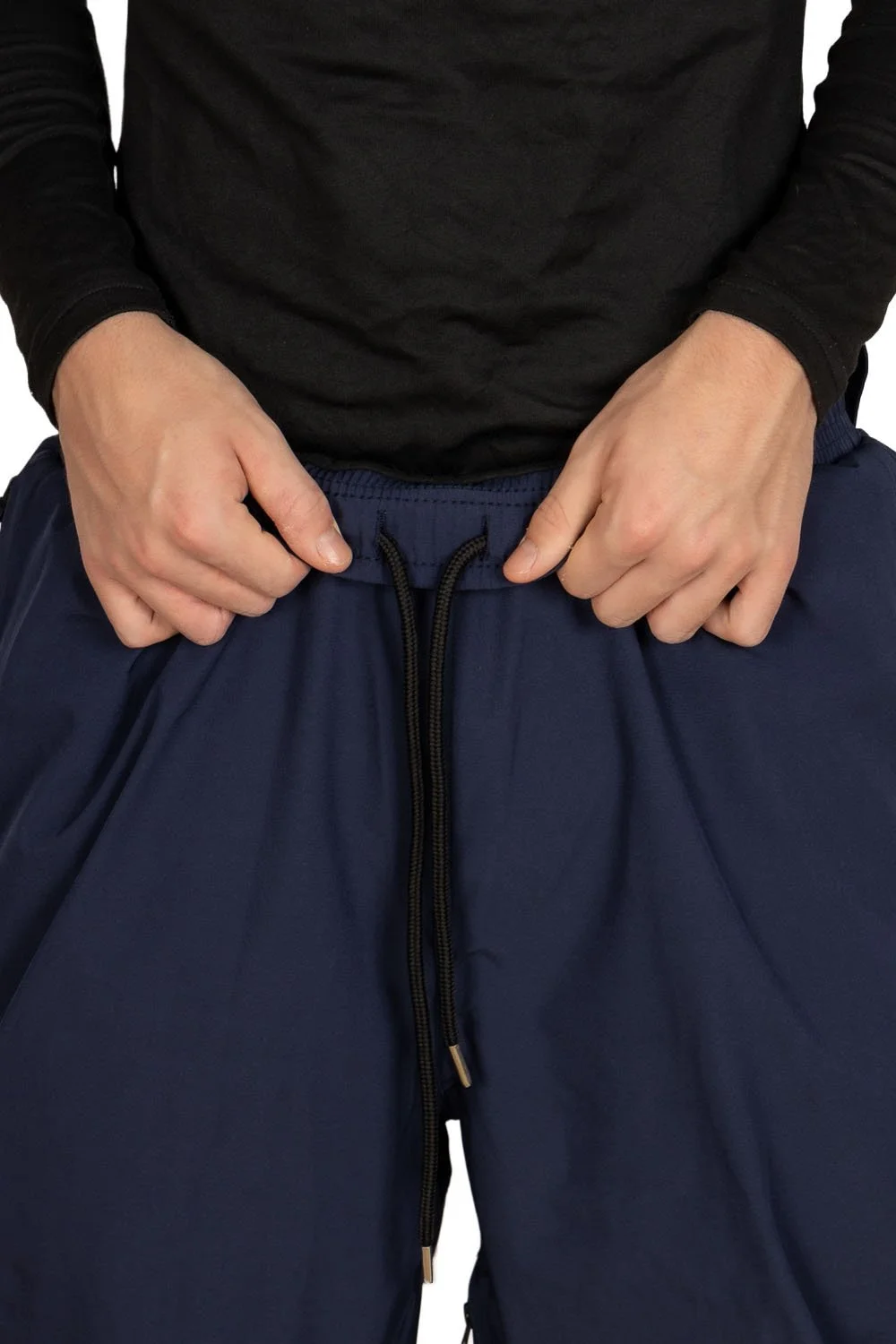 Close-up of internal waist drawstring inside Crown Blue Snowripper Drift Pants.